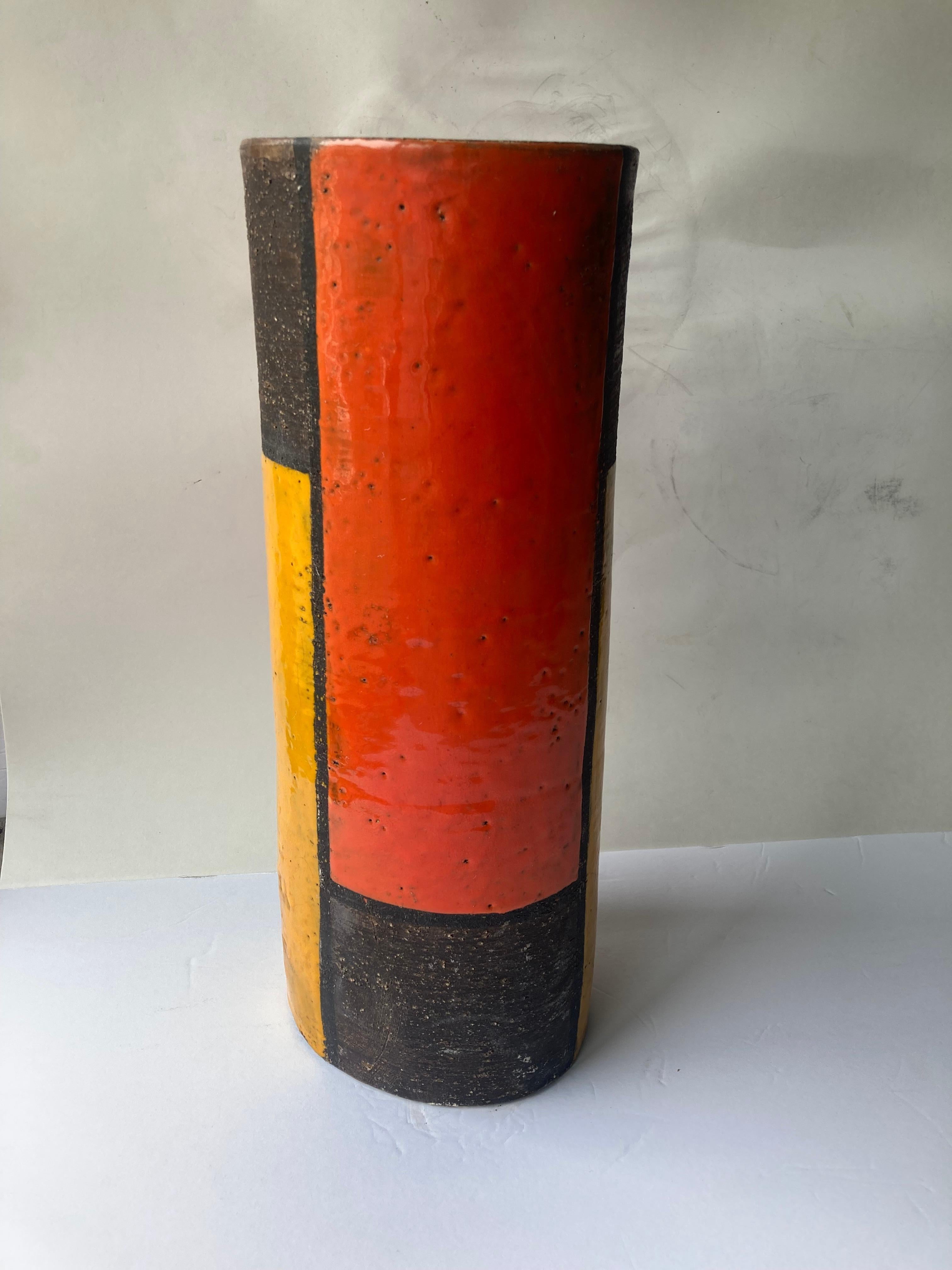 Aldo Londi, Keramik/Keramik Vase von Bitossi, Geometrisch/Mondrian Muster (Handgefertigt) im Angebot