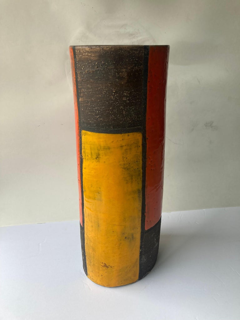 Aldo Londi, Ceramic/Pottery Vase by Bitossi,Geometric/Mondrian Pattern In Good Condition For Sale In Los Angeles, CA