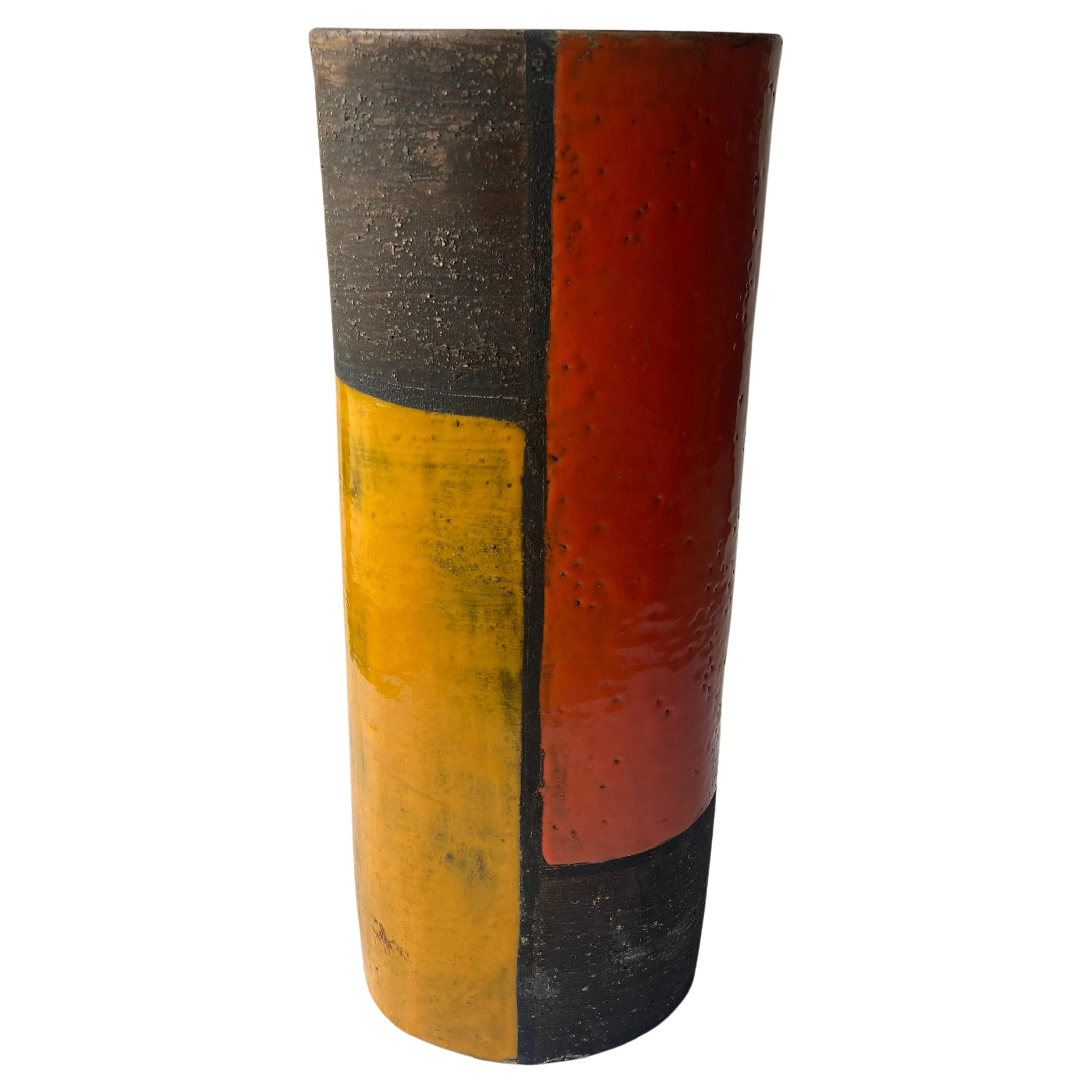 Aldo Londi, Vase en céramique/poterie de Bitossi, motif géométrique/mondrian en vente