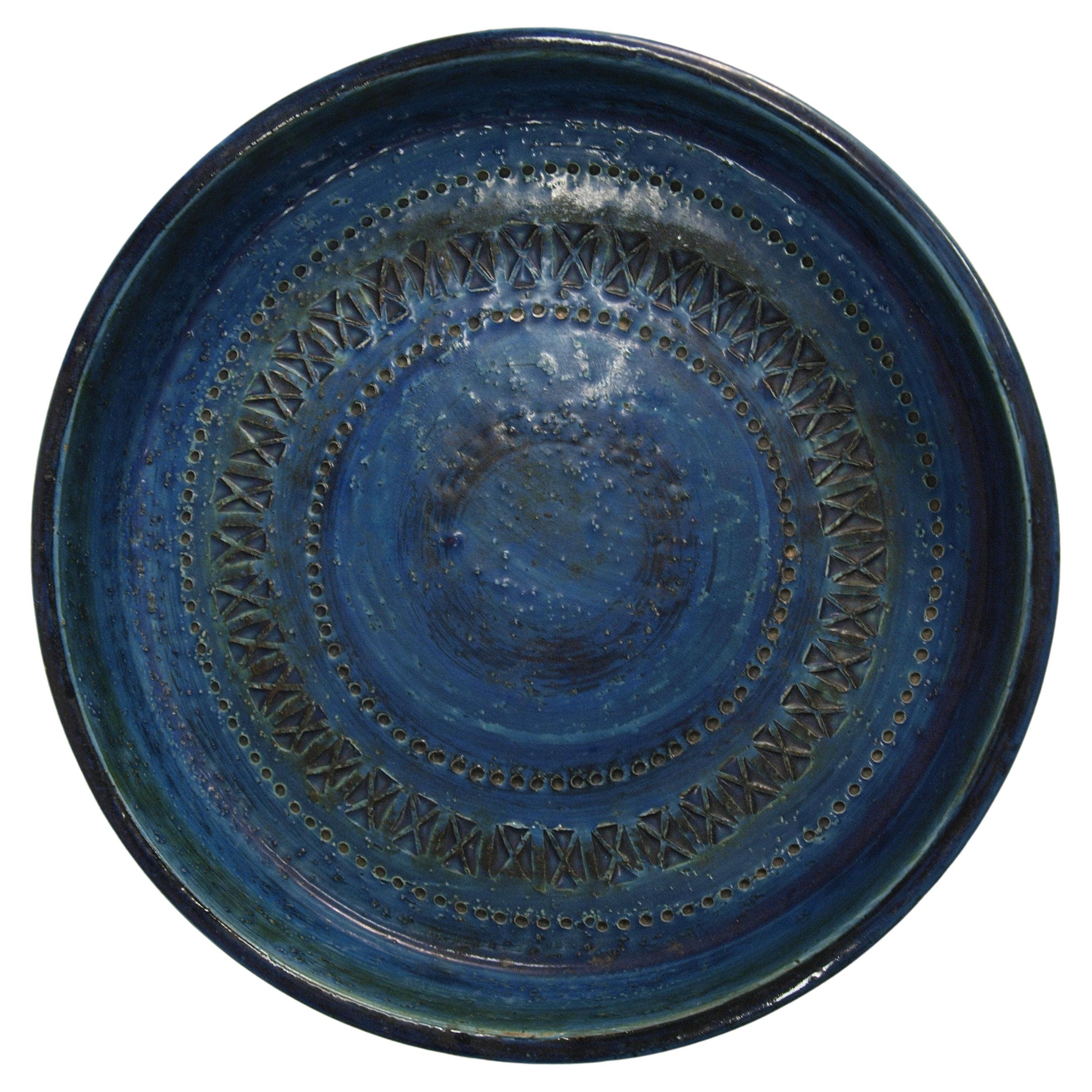 Aldo londi circular ceramic bowl, blue glazed, Bitossi, mid-20th century, good condition.