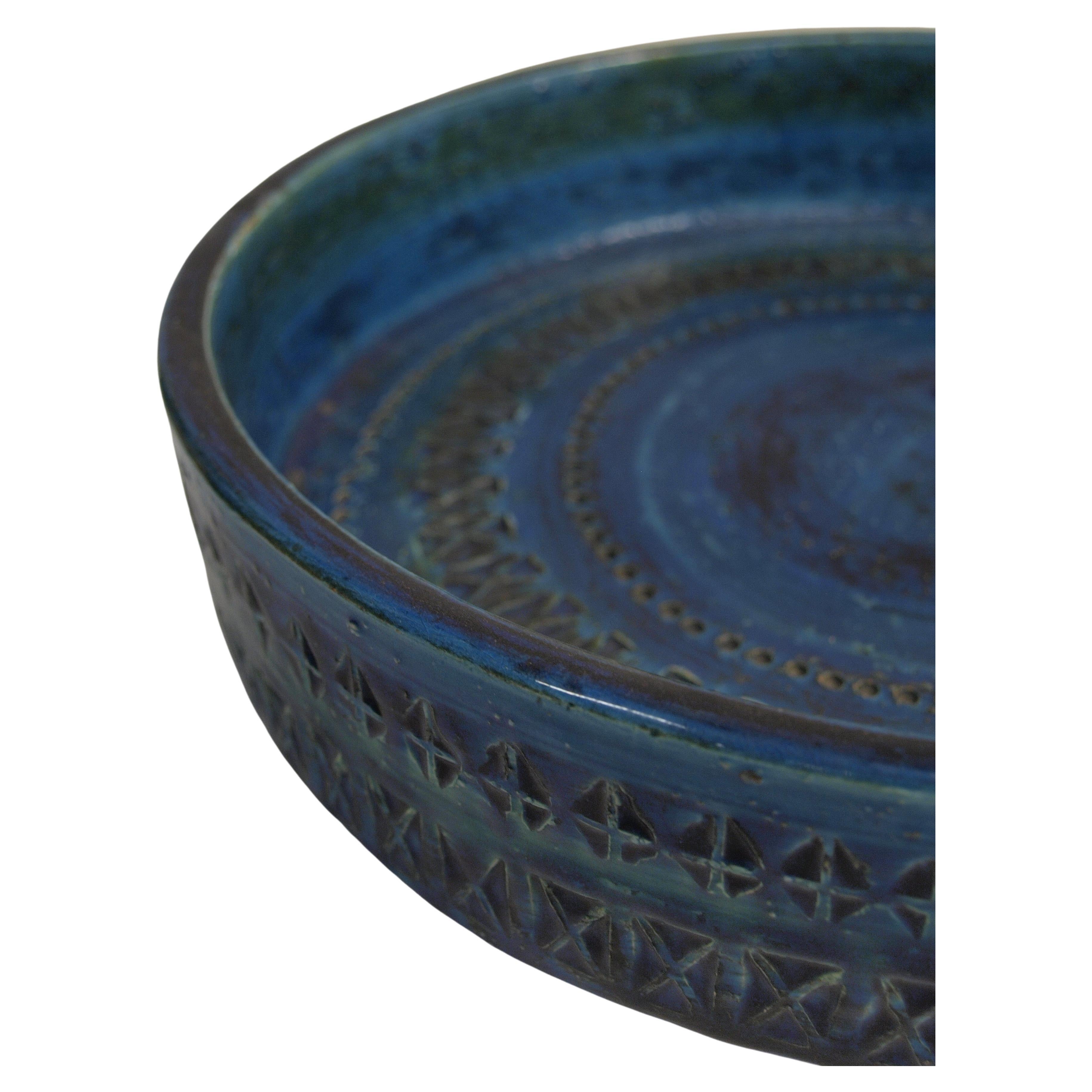Runde Schale aus Keramik von Aldo Londi, blau glasiert, Bitossi, Mitte des 20. Jahrhunderts im Zustand „Gut“ im Angebot in Vienna, AT