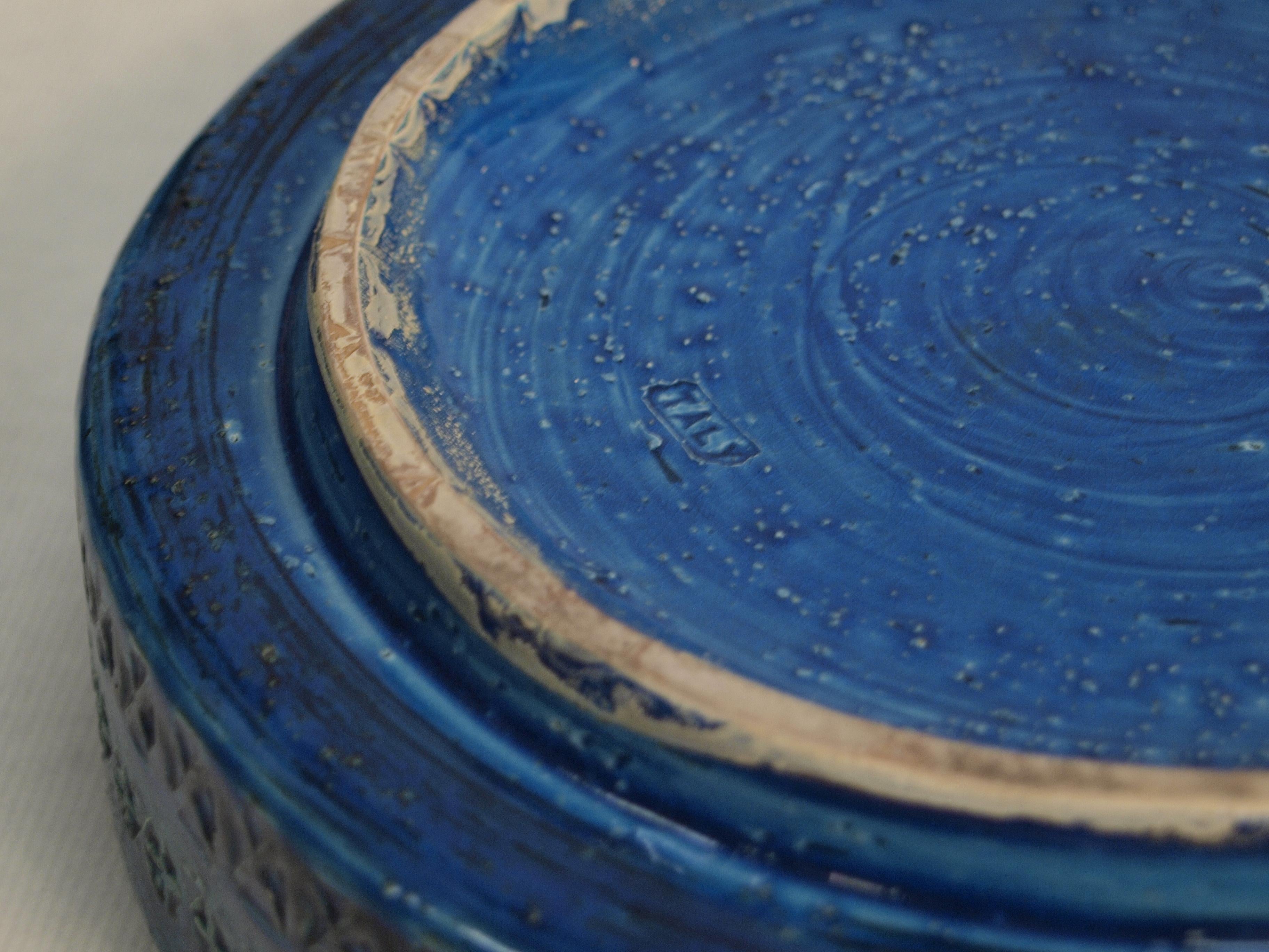 Runde Schale aus Keramik von Aldo Londi, blau glasiert, Bitossi, Mitte des 20. Jahrhunderts im Angebot 1