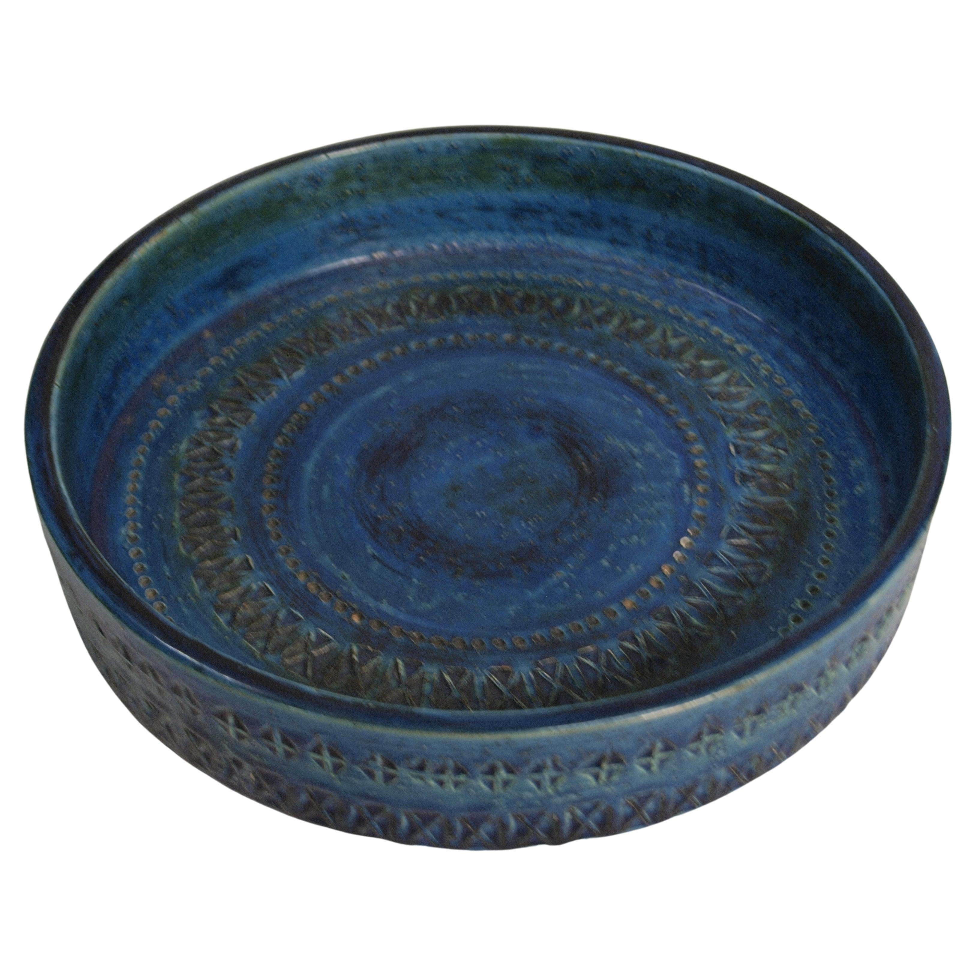 Runde Schale aus Keramik von Aldo Londi, blau glasiert, Bitossi, Mitte des 20. Jahrhunderts im Angebot