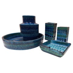 Ensemble de cramique circulaire Aldo Londi, maille bleue, Bitossi, milieu du XXe sicle