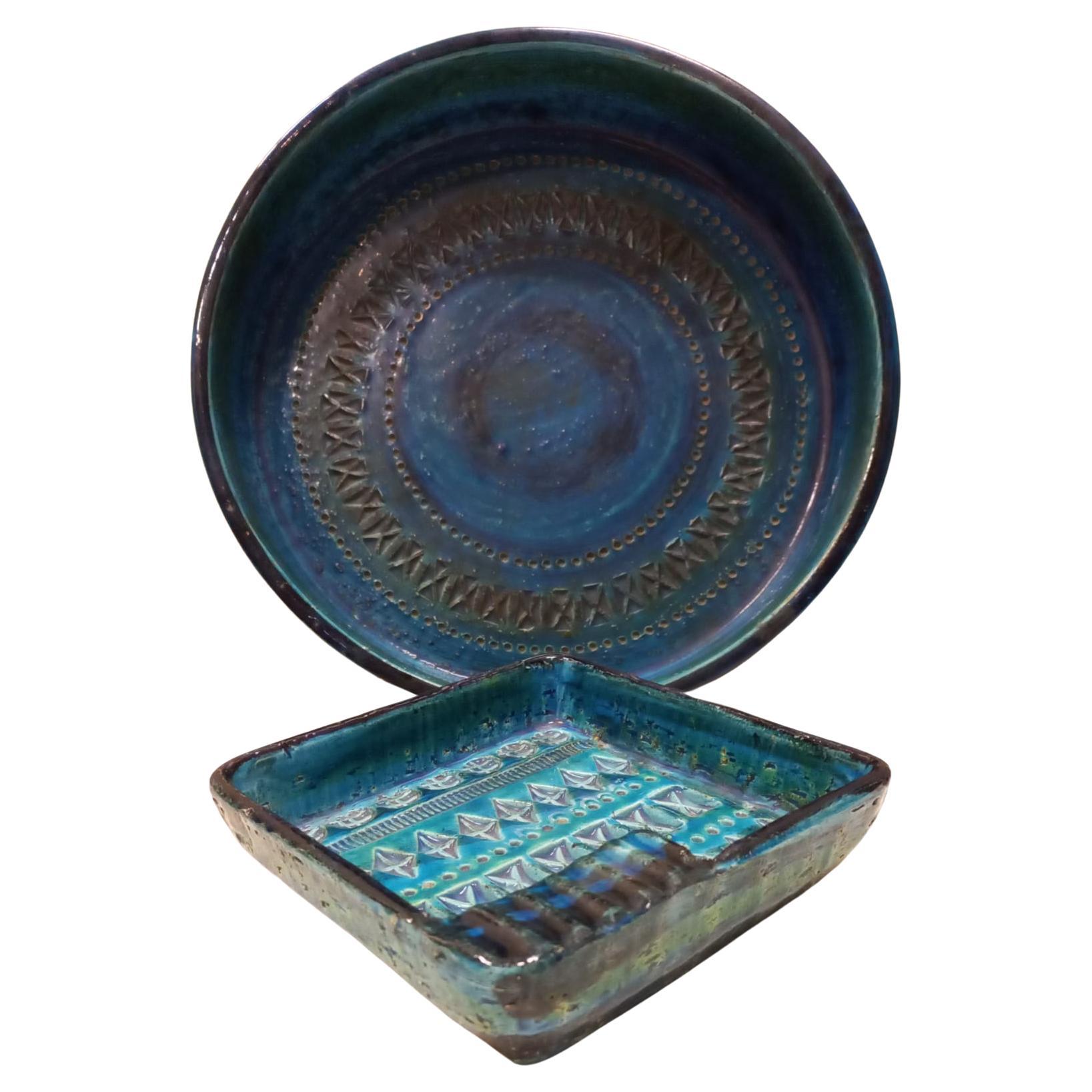 Rundes Keramik-Set von Aldo Londi, blau glasiert, Bitossi, Mitte des 20. Jahrhunderts im Angebot 4