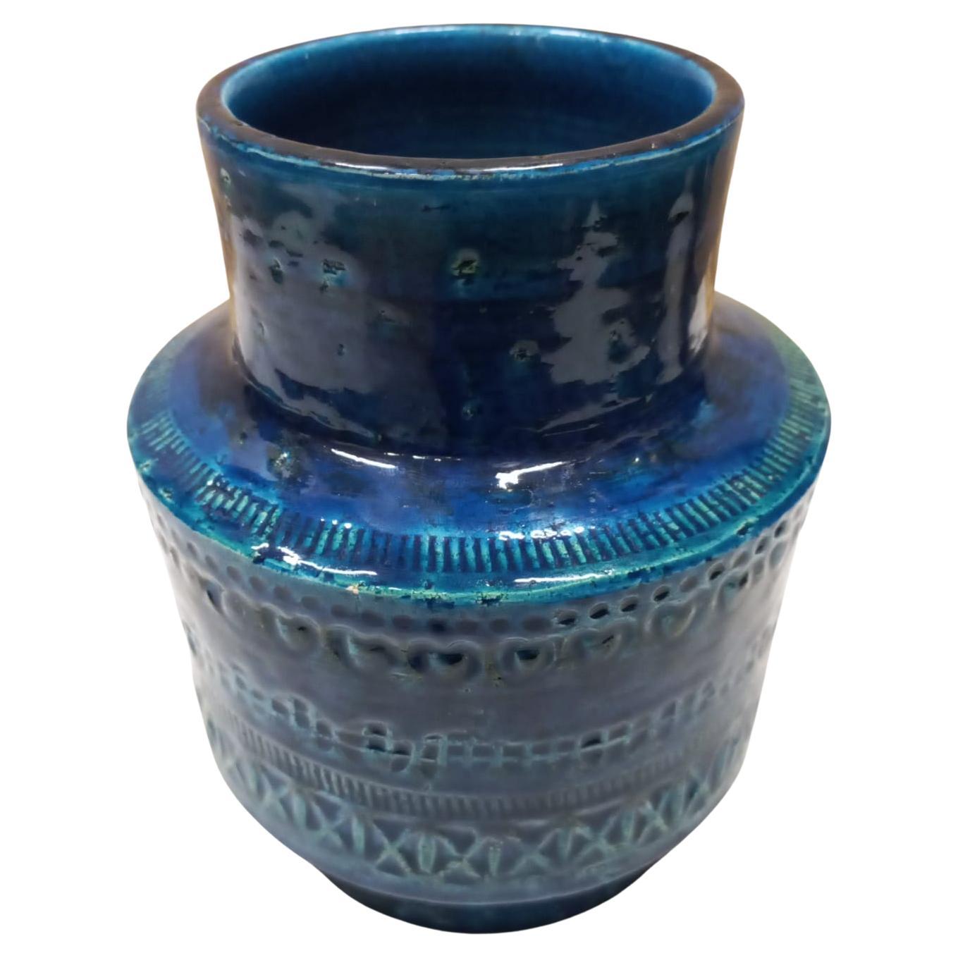 Other Aldo Londi Circular Ceramic Vase, Blue Glazed, Bitossi, Mid 20th Century