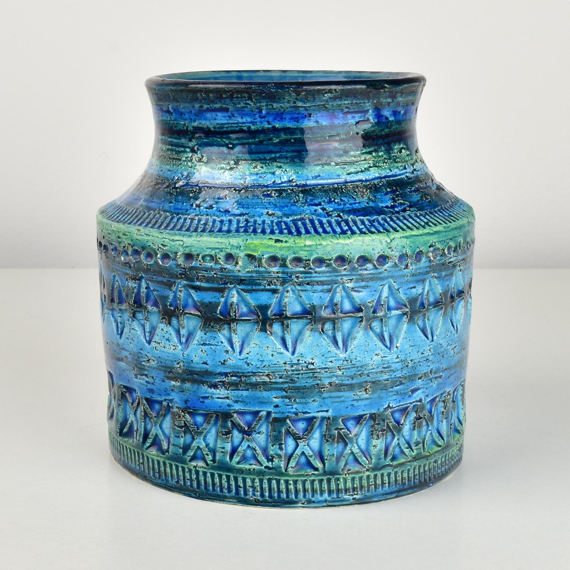 Mid-Century moderno Vaso circolare in ceramica di Aldo Londi, smaltato blu, Bitossi, metà del XX secolo in vendita