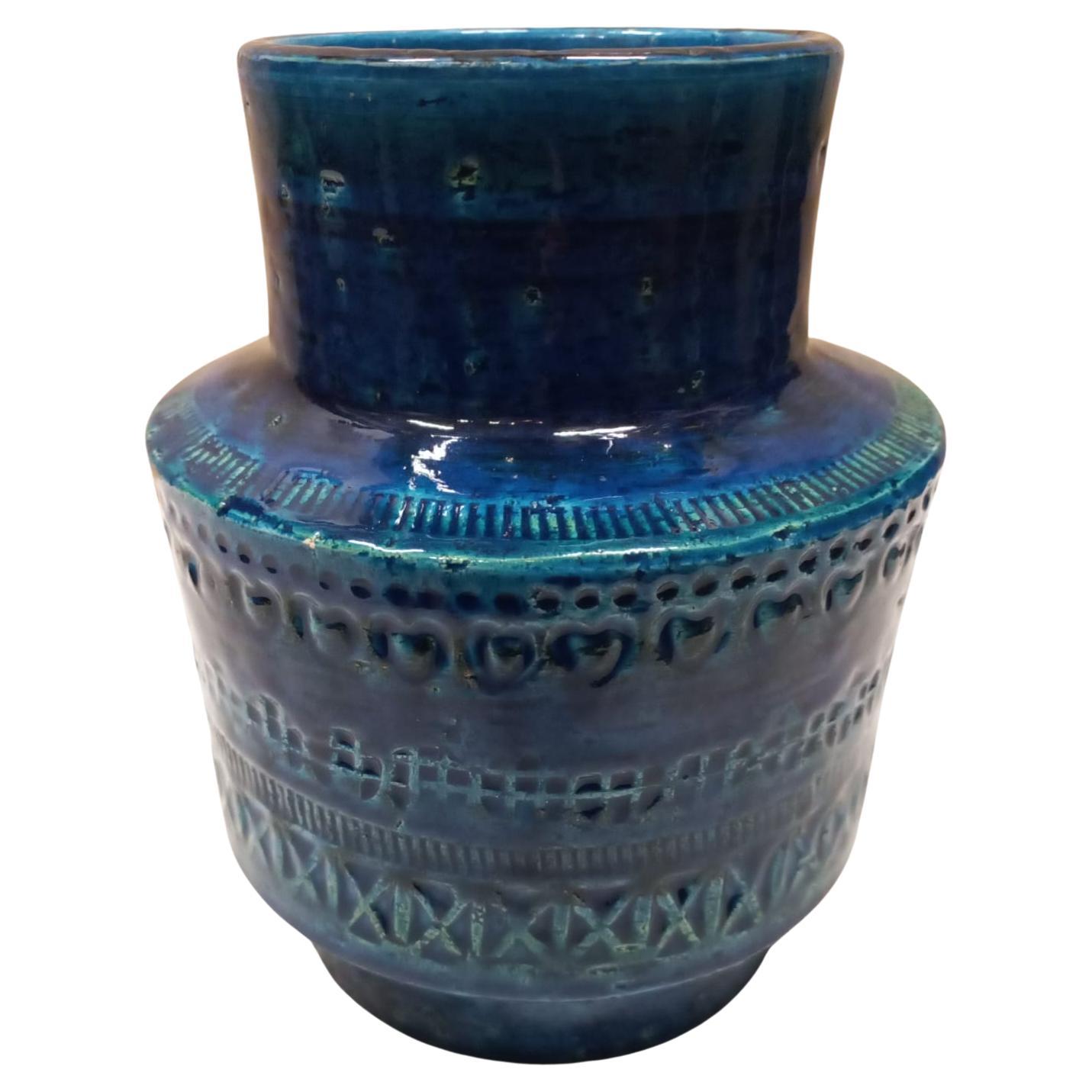 Aldo Londi Circular Ceramic Vase, Blue Glazed, Bitossi, Mid 20th Century In Good Condition In Vienna, AT