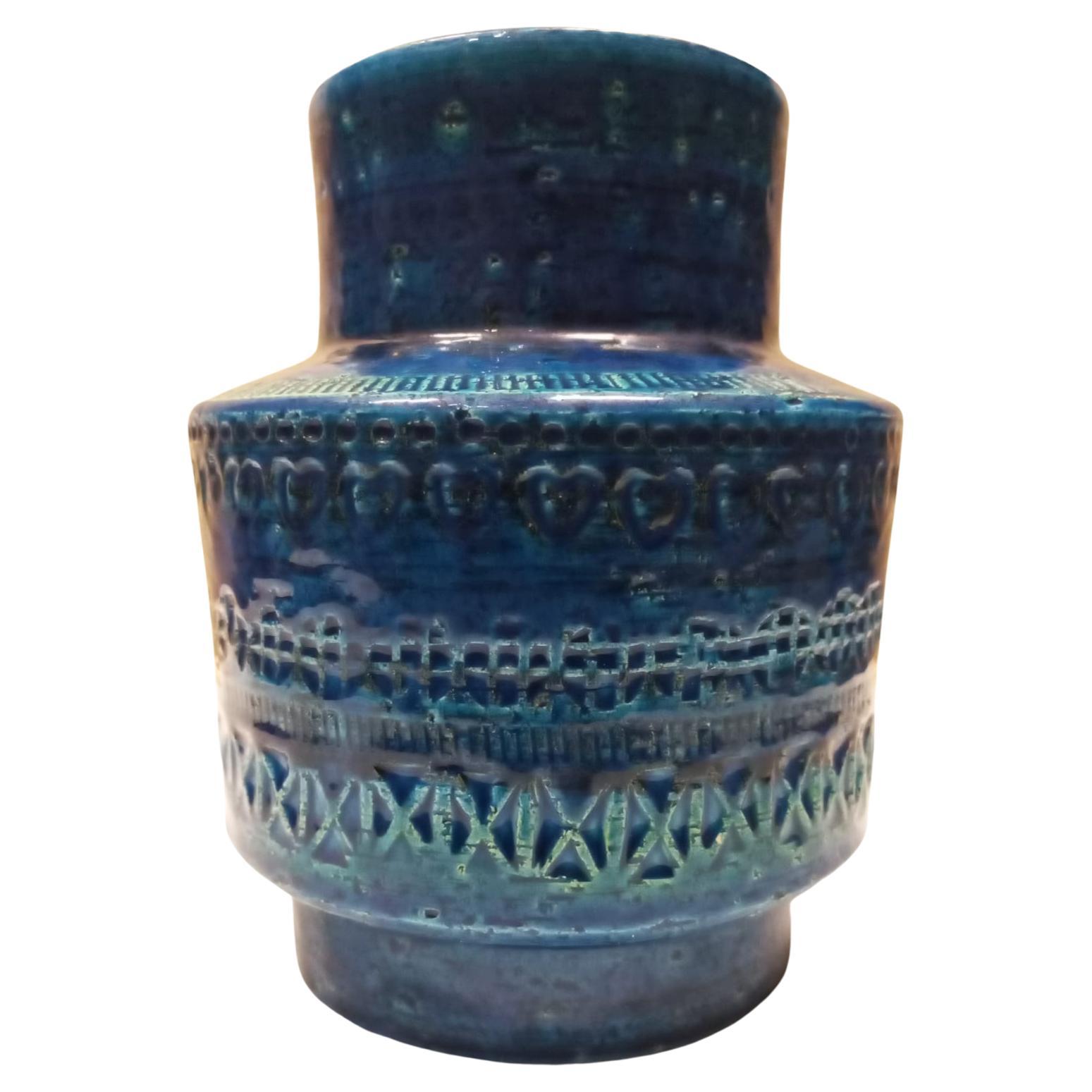 Mid-20th Century Aldo Londi Circular Ceramic Vase, Blue Glazed, Bitossi, Mid 20th Century