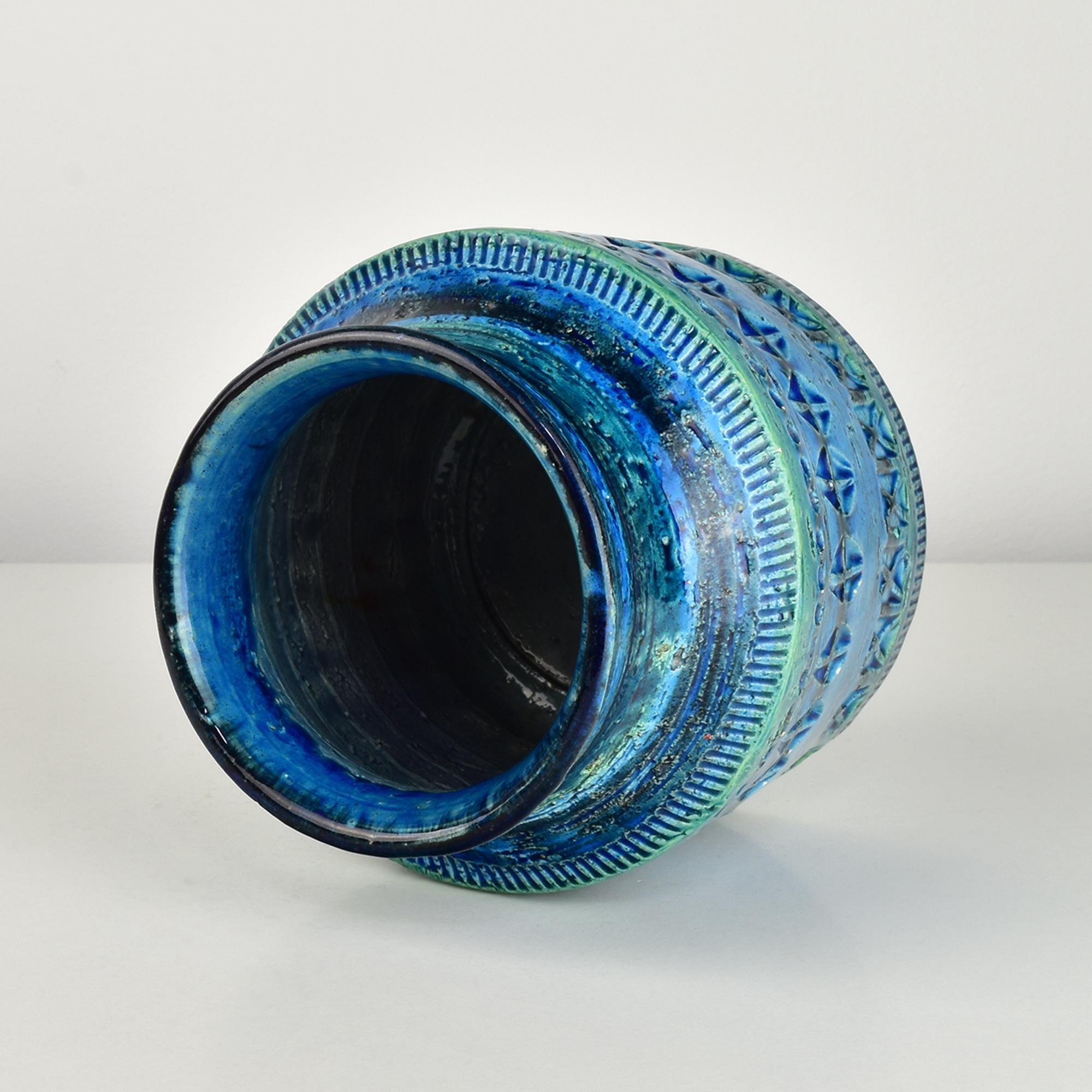 Fatto a mano Vaso circolare in ceramica di Aldo Londi, smaltato blu, Bitossi, metà del XX secolo in vendita