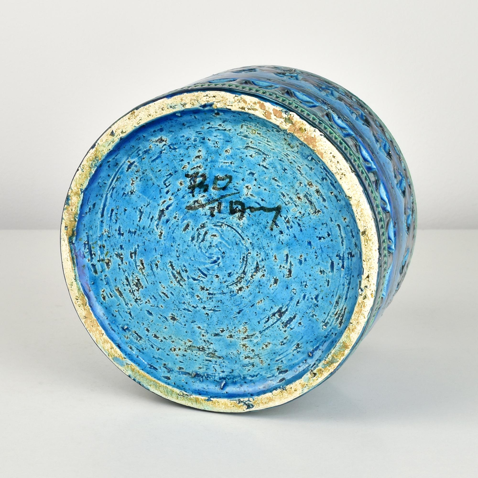 Vaso circolare in ceramica di Aldo Londi, smaltato blu, Bitossi, metà del XX secolo In condizioni ottime in vendita a Bad Säckingen, DE