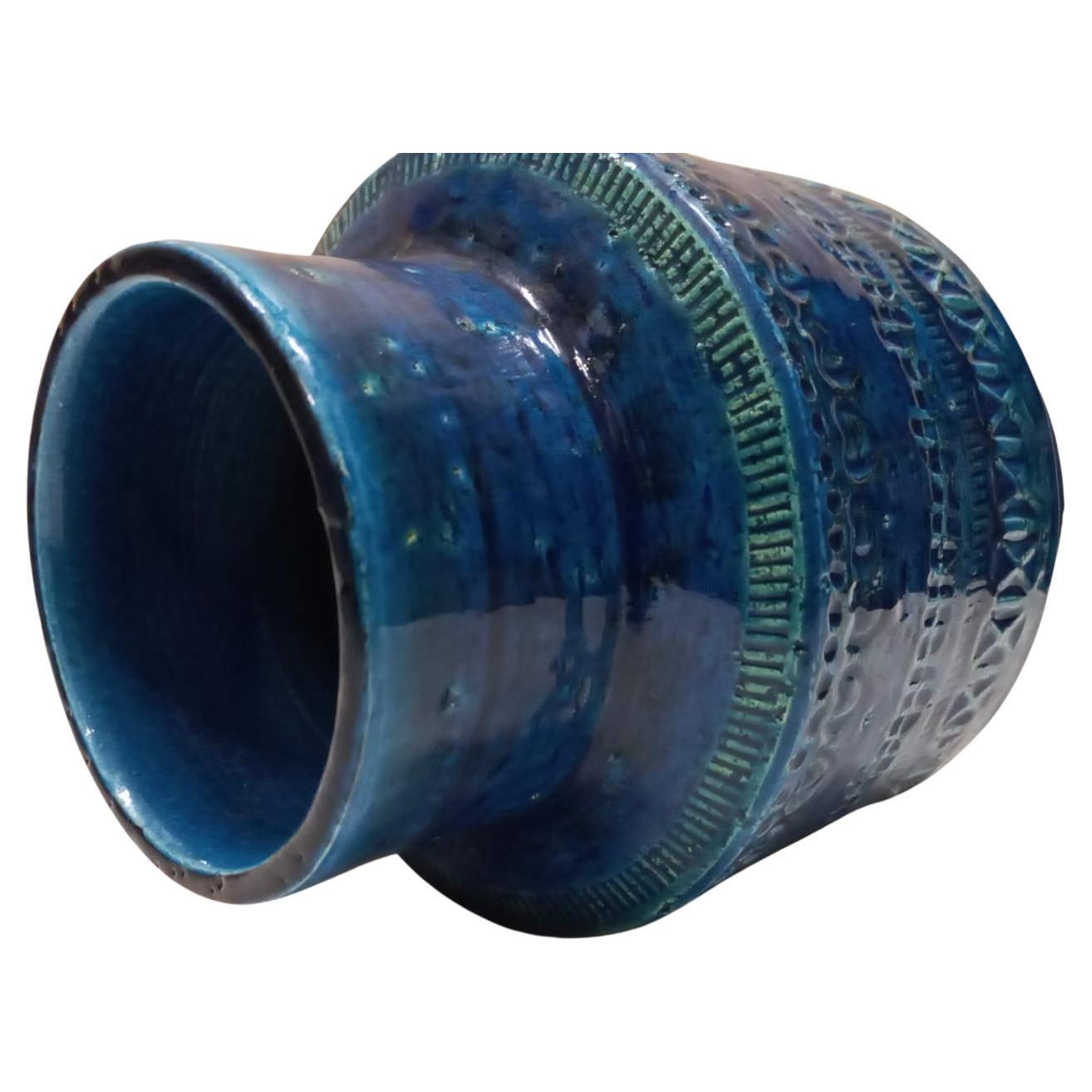 Aldo Londi Circular Ceramic Vase, Blue Glazed, Bitossi, Mid 20th Century 2