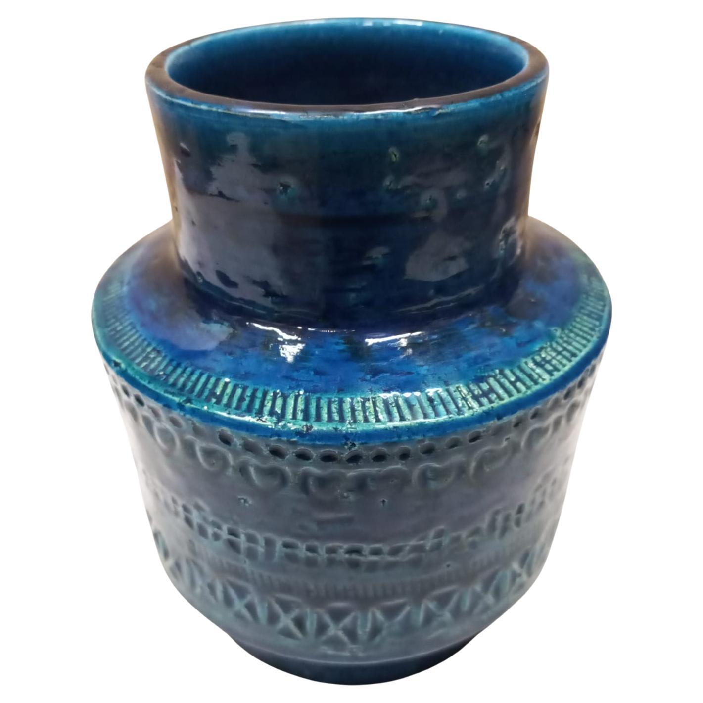 Aldo Londi Circular Ceramic Vase, Blue Glazed, Bitossi, Mid 20th Century