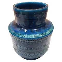 Aldo Londi Circular Ceramic Vase, Blue Glazed, Bitossi, Mid 20th Century