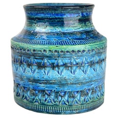 Aldo Londi Circular Ceramic Vase, Blue Glazed, Bitossi, Mid 20th Century