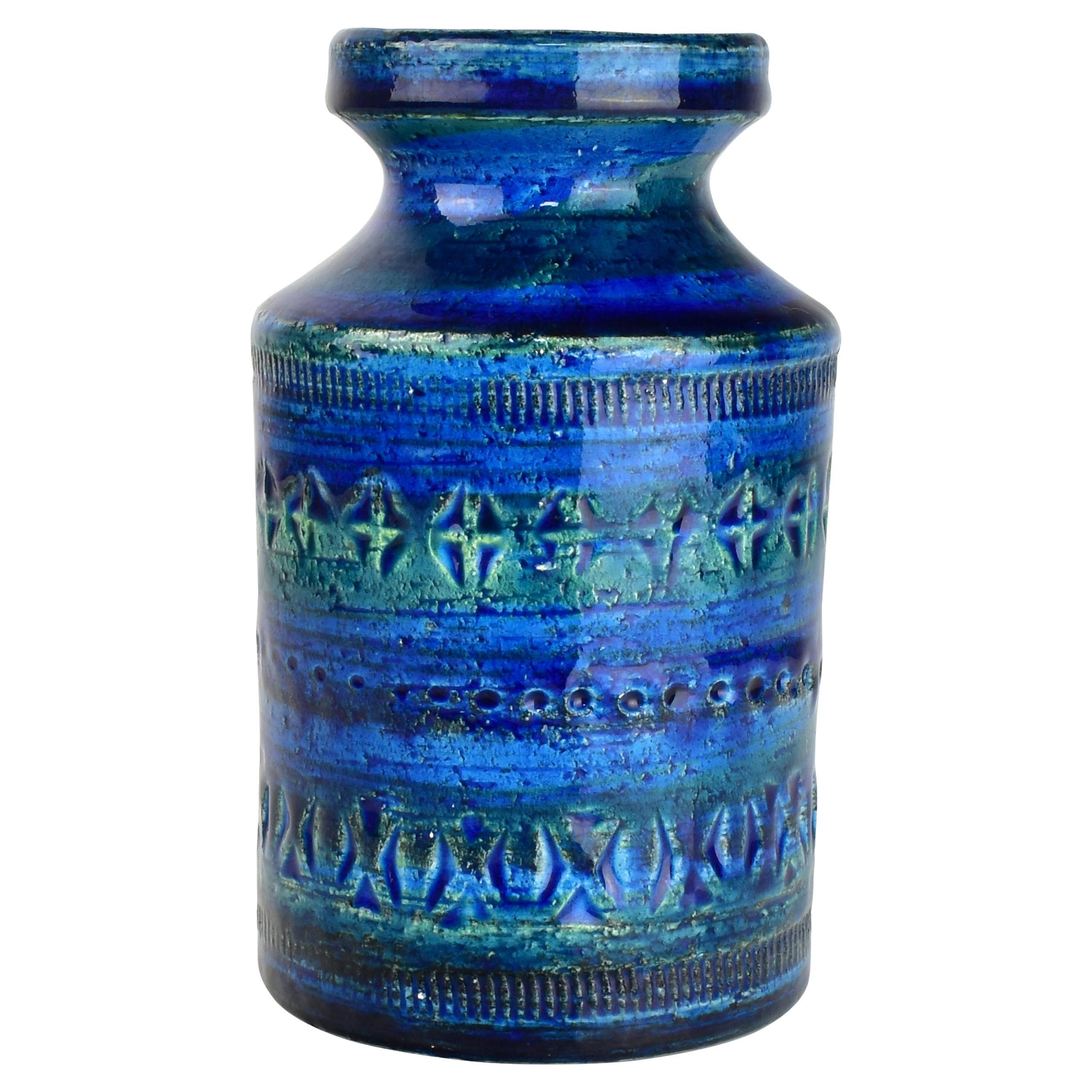 Aldo Londi Circular Ceramic Vase, Blue Glazed, Bitossi, Mid 20th Century