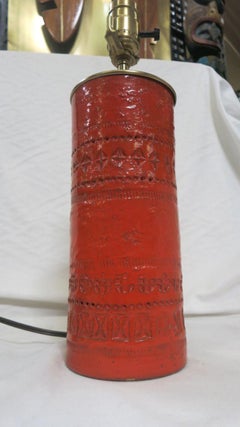 Aldo Londi Designed Orange Ceramic Cylinder Table Lamp for Bitossi, 1950s