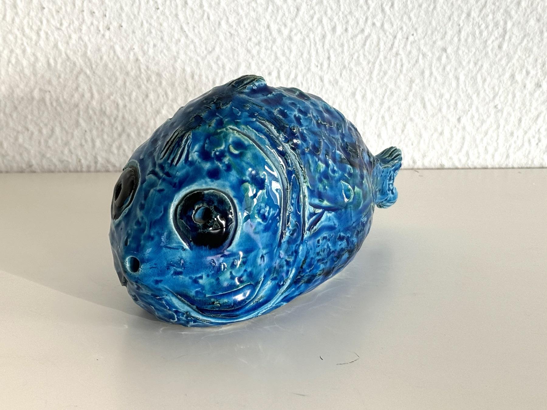 Mid-Century moderno Aldo Londi per Bitossi Fish Rimini Blu Design, Italia 1960s in vendita