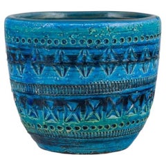 Aldo Londi for Betossi, Italy, Ceramic Flowerpot in Azure and Green Glaze