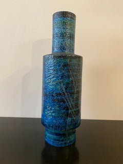 Aldo Londi for Bitossi Tall Ceramic Vase in Rimini Blu