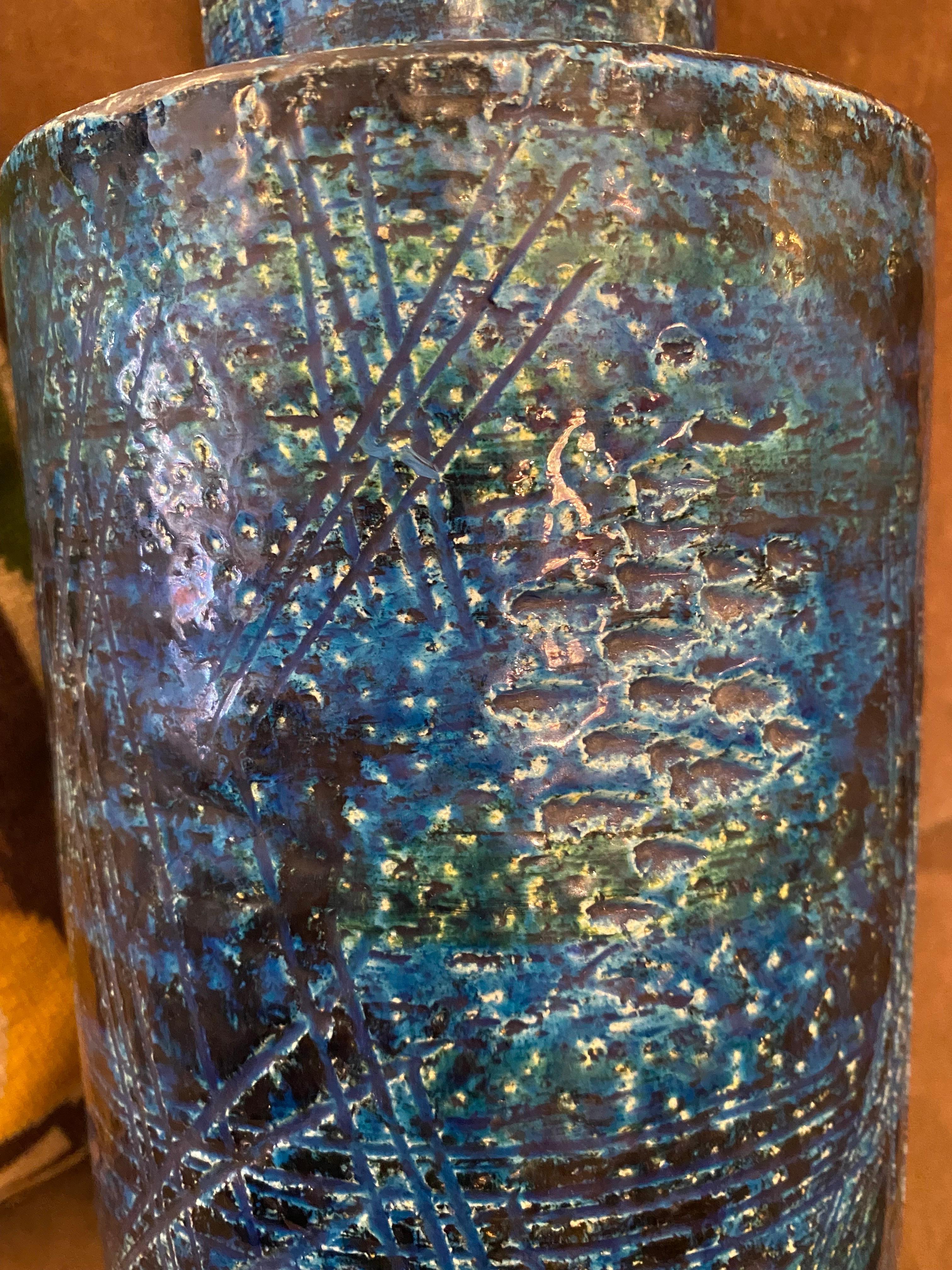 Aldo Londi for Bitossi Tall Ceramic Vase in Rimini Blu For Sale 2