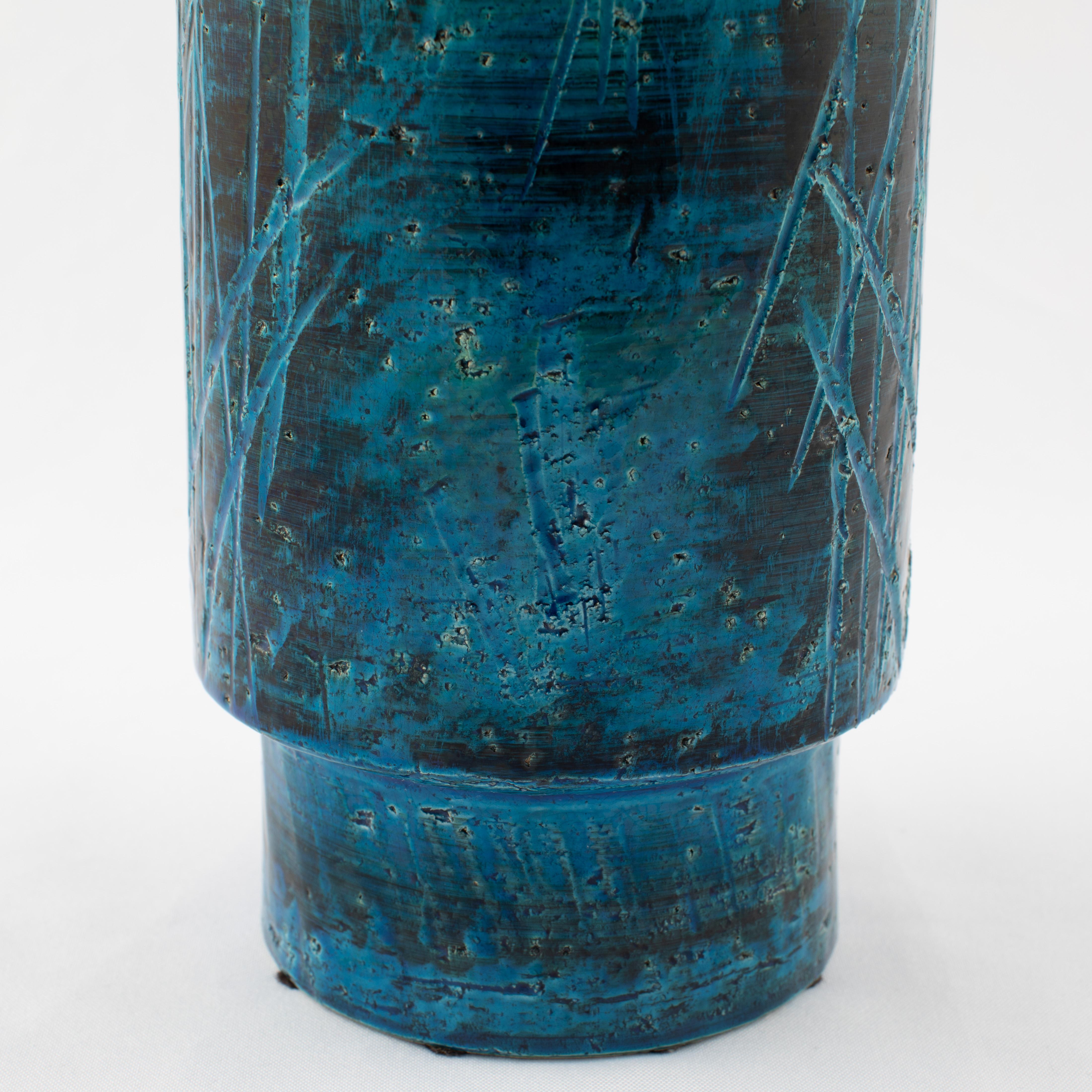 Aldo Londi for Bitossi Blue and Black Cylindrical Vase, circa 1960s For Sale 1