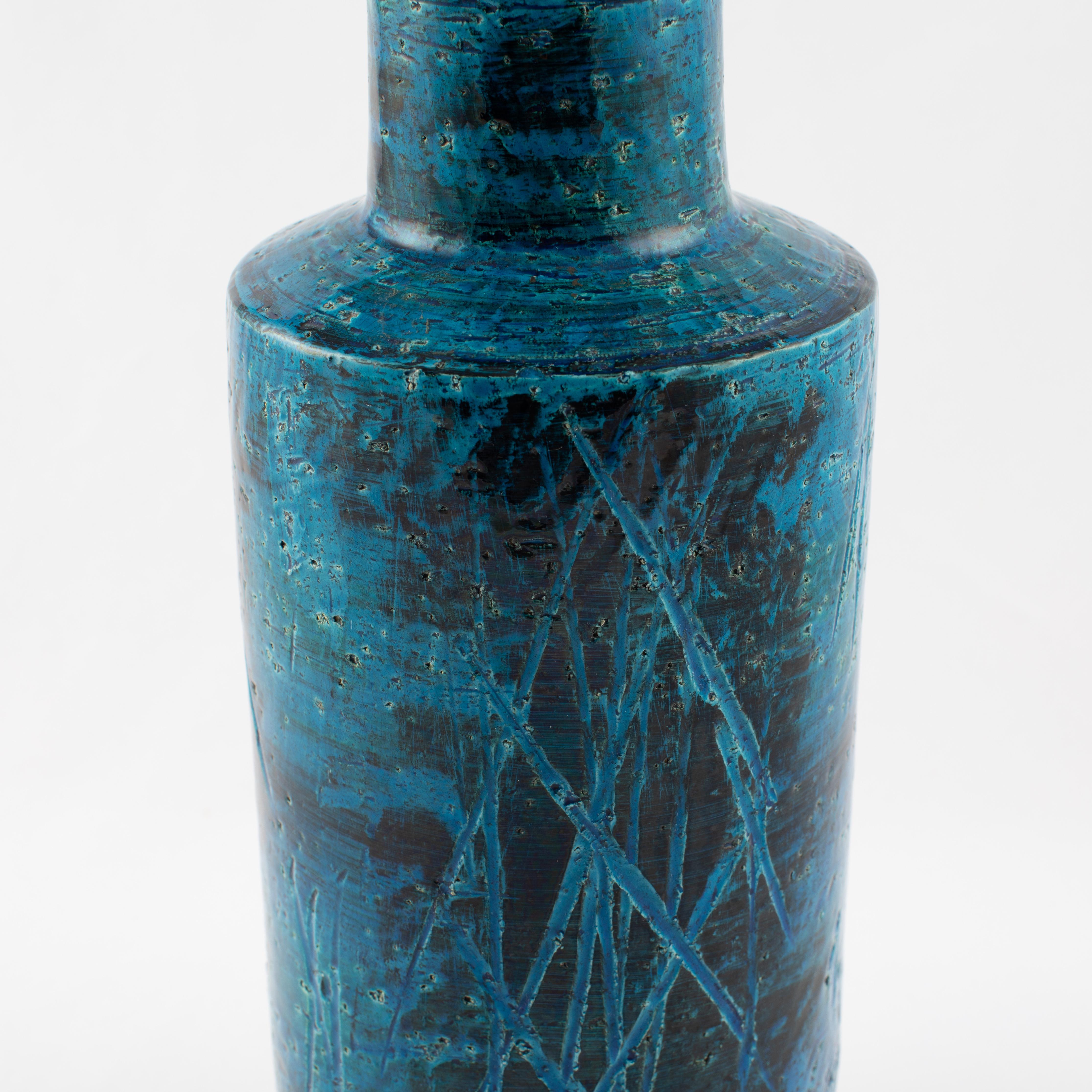 Aldo Londi for Bitossi Blue and Black Cylindrical Vase, circa 1960s For Sale 2