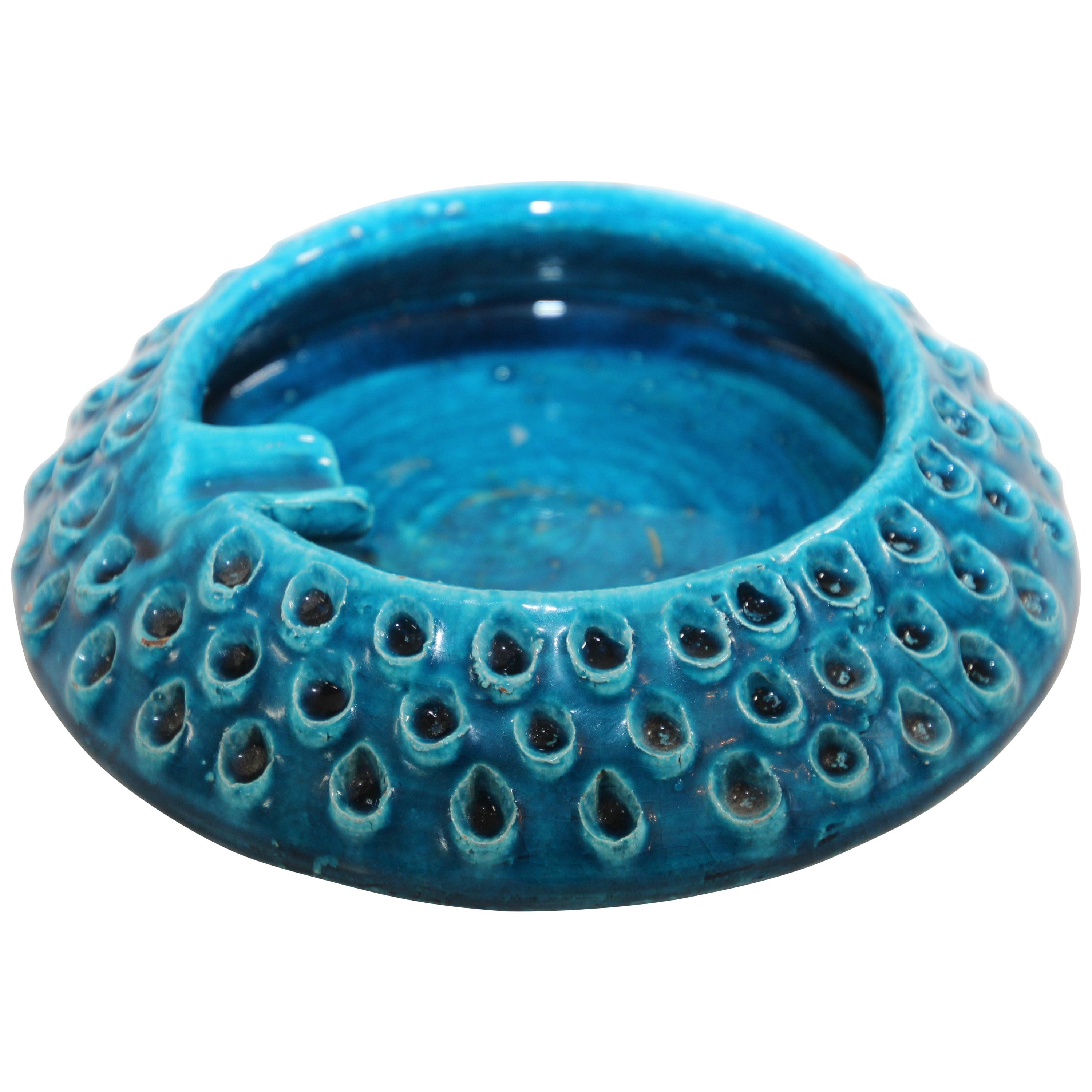 Aldo Londi for Bitossi Remini Blue Ceramic Ashtray Handcrafted in Italy For Sale