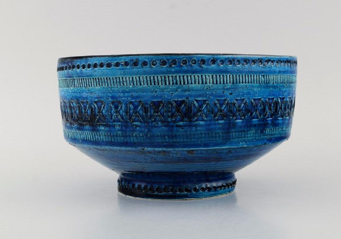 Mid-Century Modern Aldo Londi for Bitossi, Bowl/ Flowerpot in Rimini-Blue Glazed Ceramics