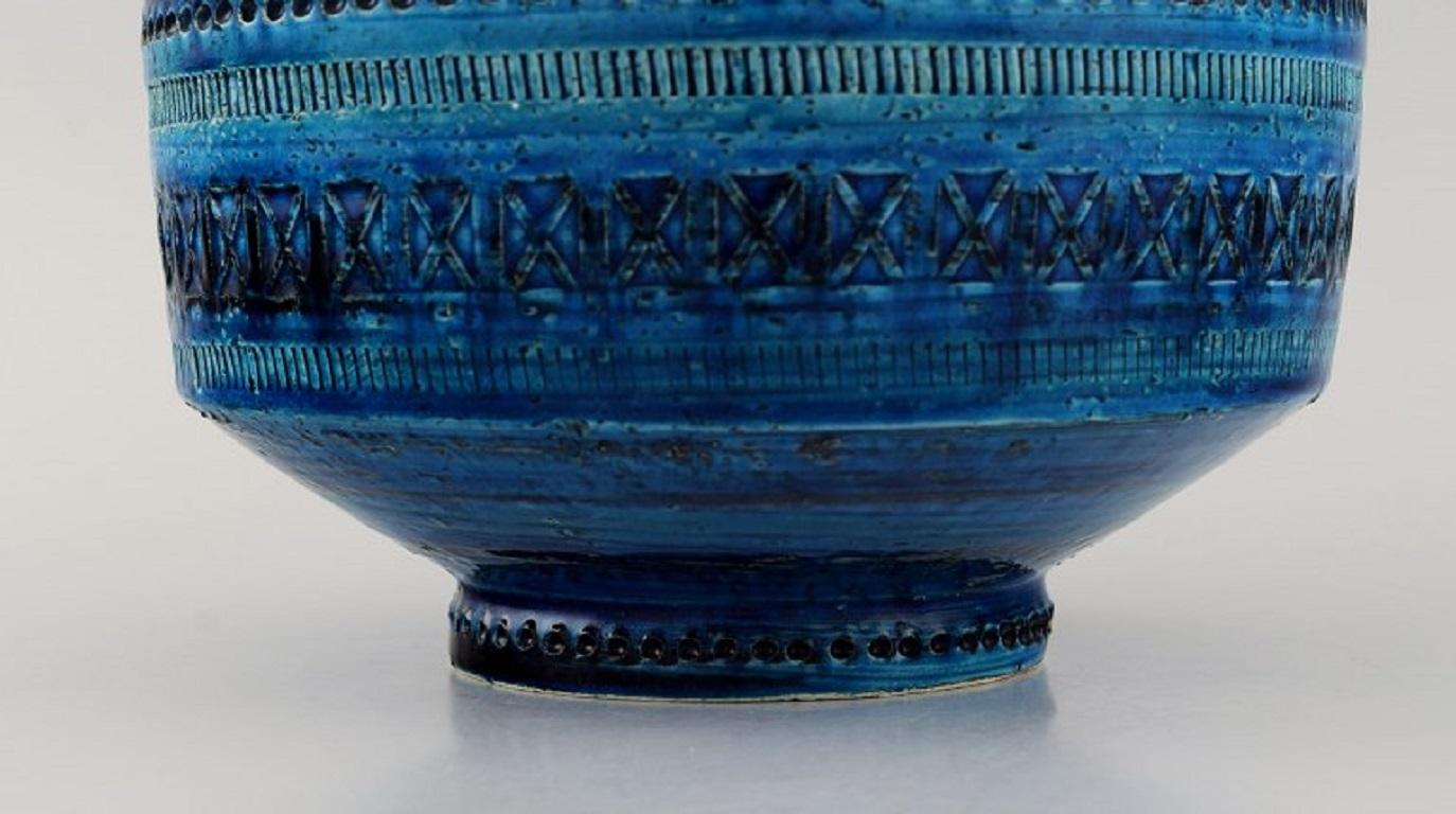 Italian Aldo Londi for Bitossi, Bowl/ Flowerpot in Rimini-Blue Glazed Ceramics