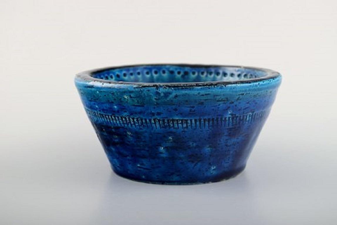 Mid-Century Modern Aldo Londi for Bitossi. Bowl in Rimini-Blue Glazed Ceramics, 1960's