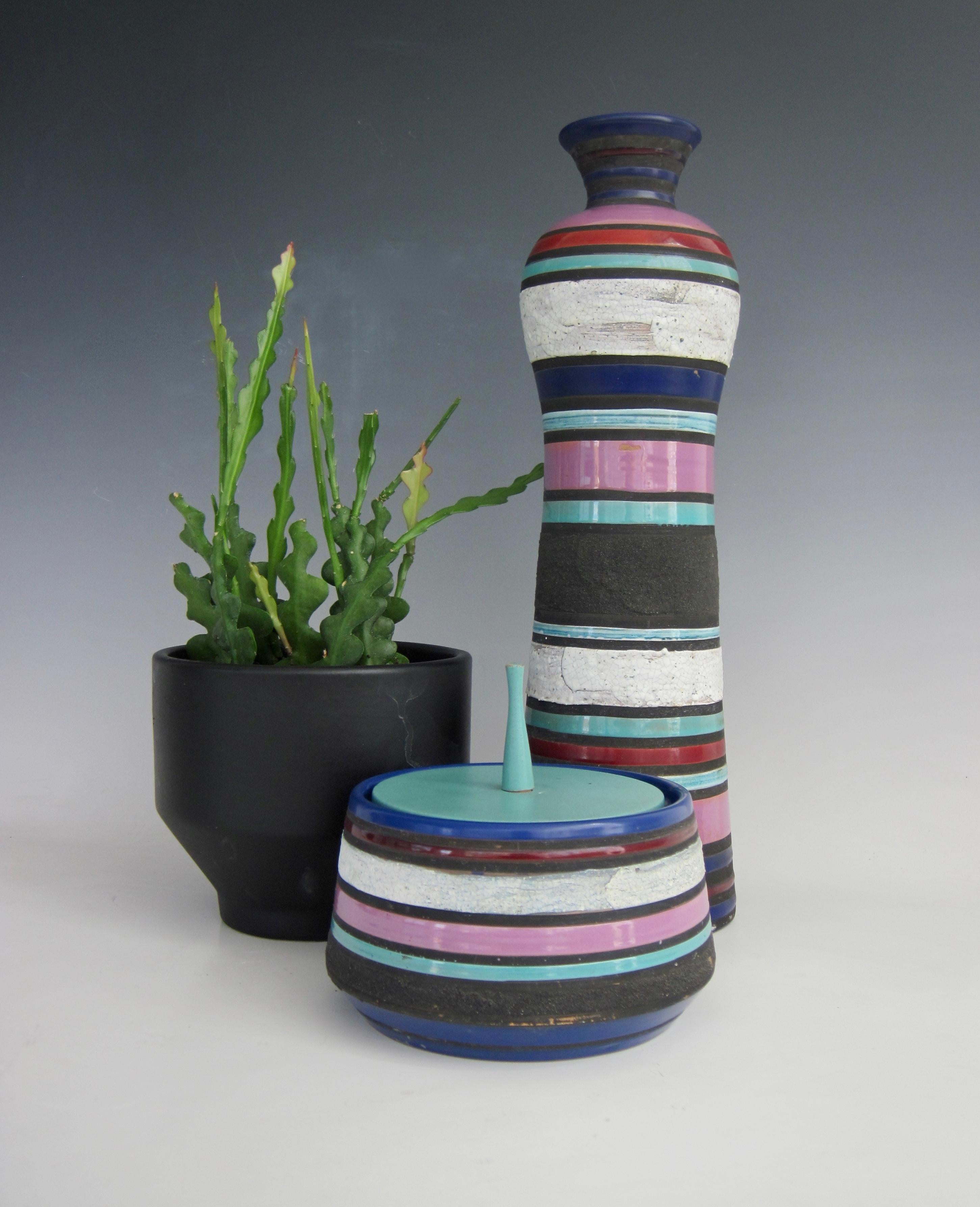 Aldo Londi for Bitossi Cambogia Striped Lidded Jar, 1950's For Sale 7