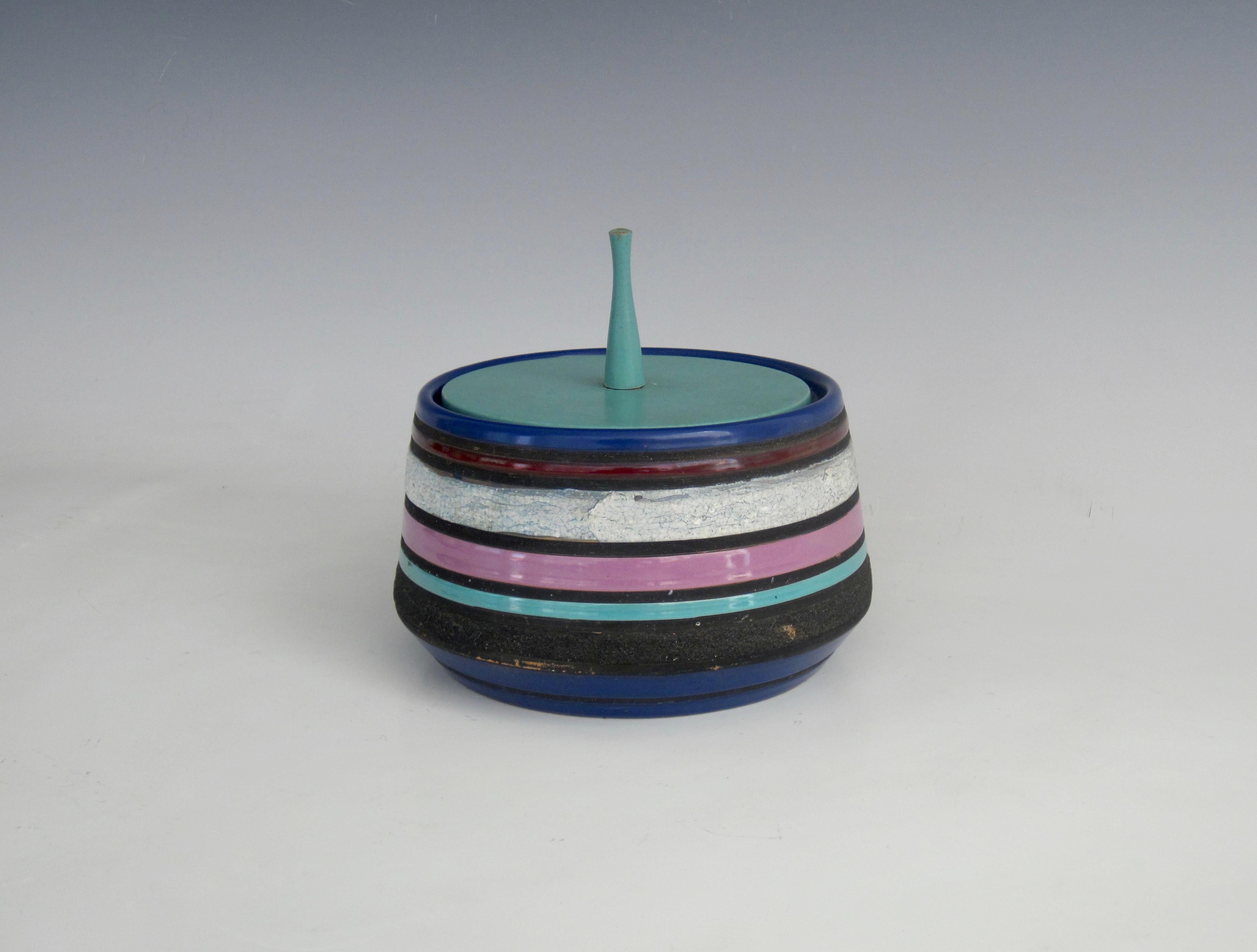 Mid-Century Modern Aldo Londi for Bitossi Cambogia Striped Lidded Jar, 1950's For Sale