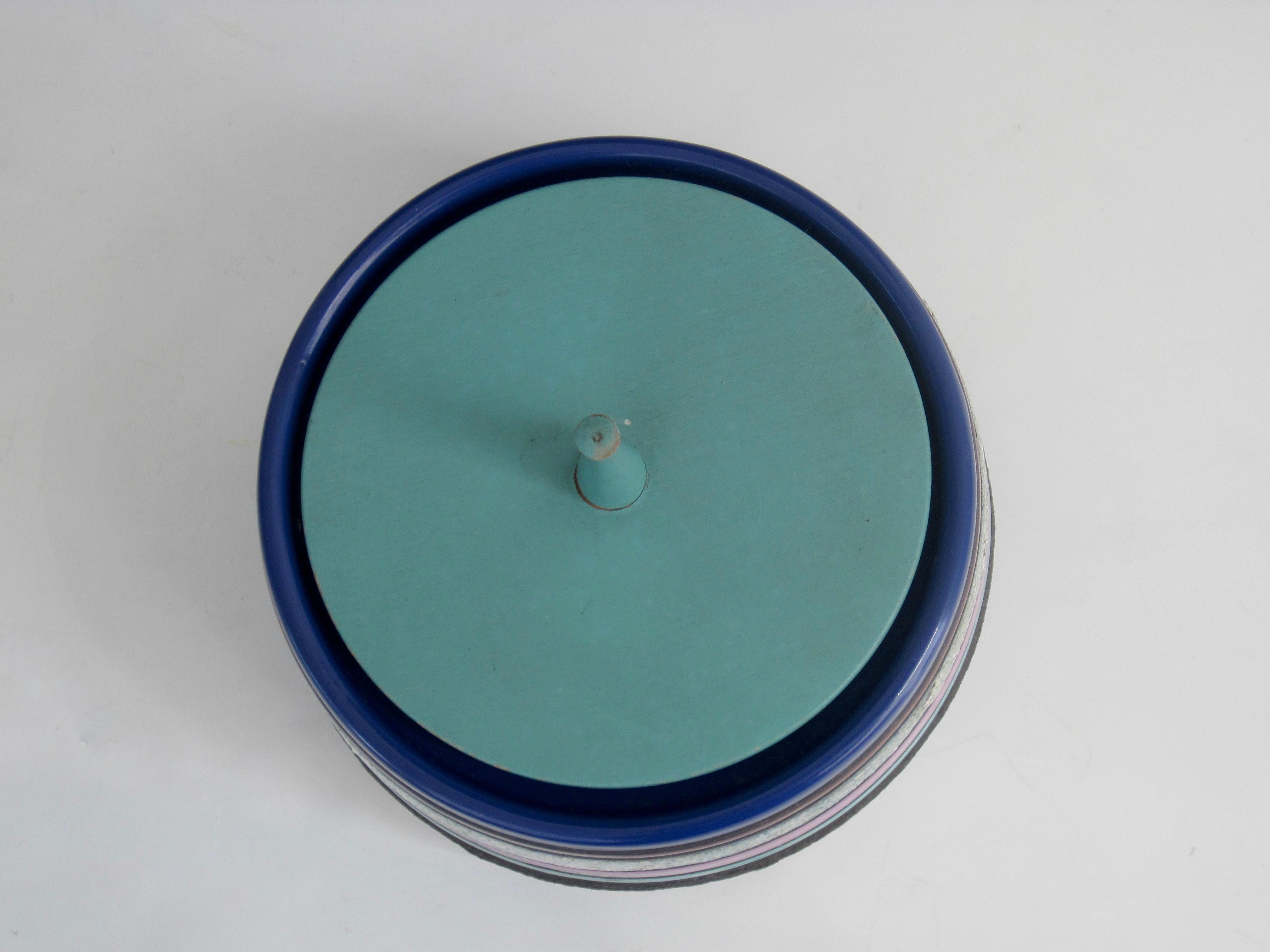 Aldo Londi for Bitossi Cambogia Striped Lidded Jar, 1950's In Good Condition For Sale In Ferndale, MI