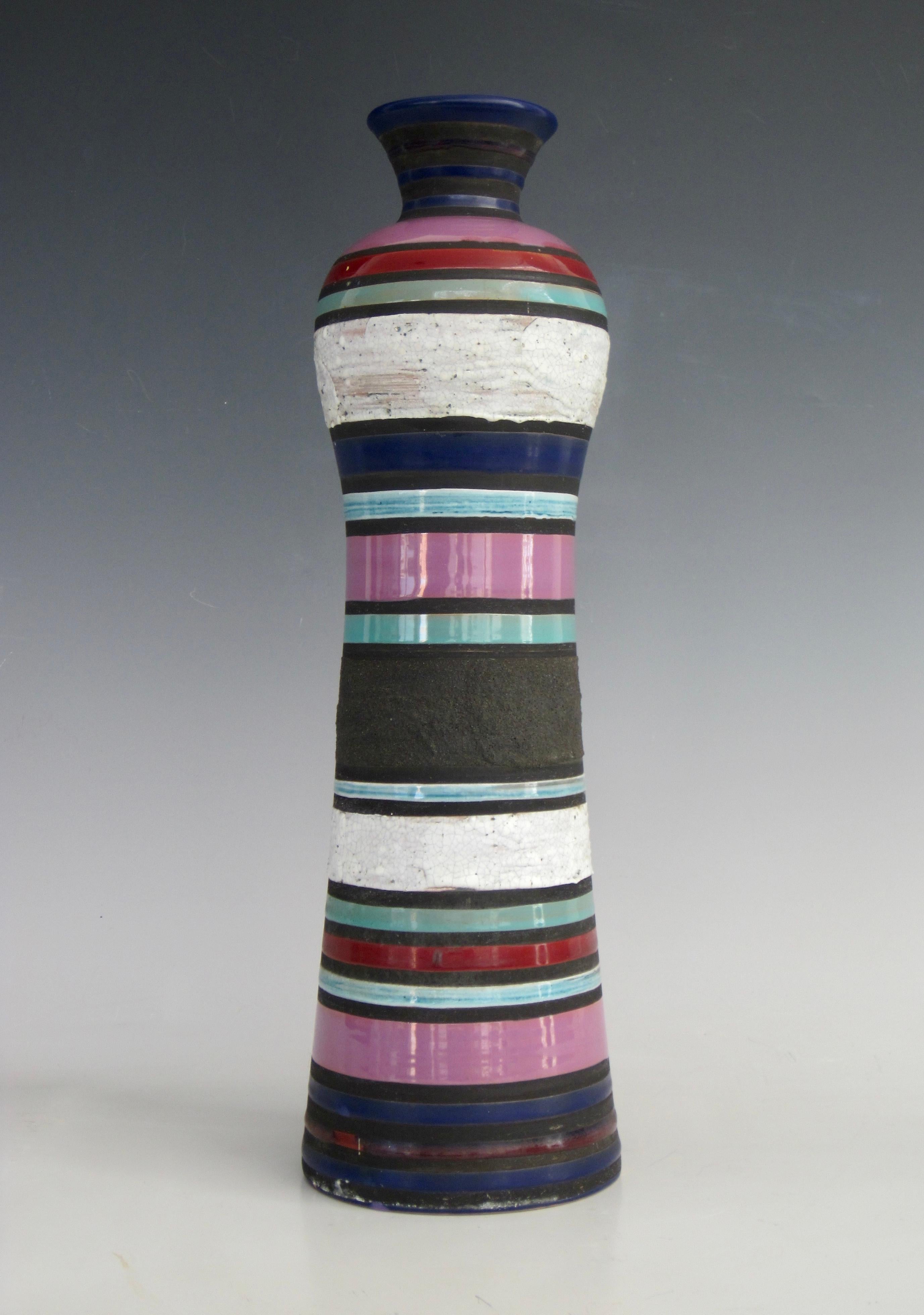 Italian Aldo Londi for Bitossi Cambogia Striped Vase, 1950's For Sale