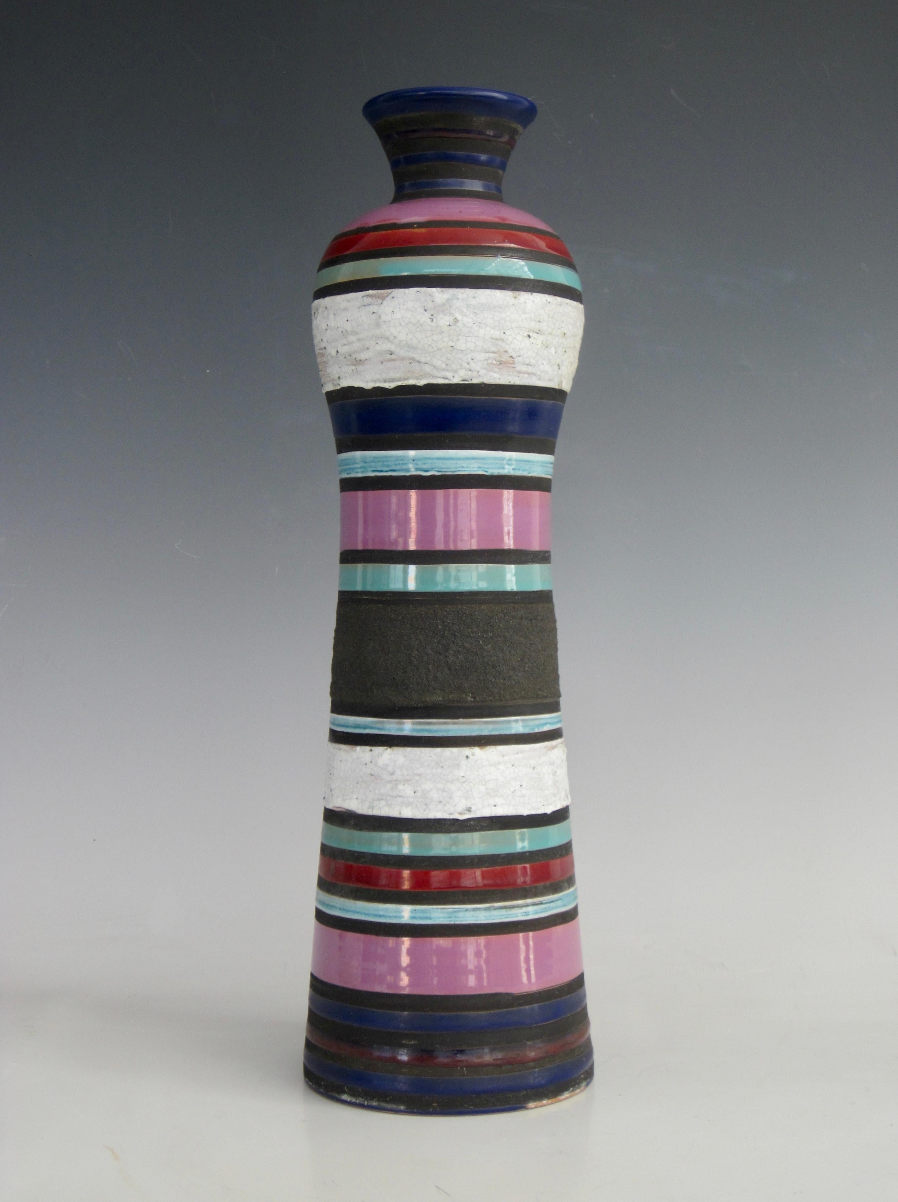 Glazed Aldo Londi for Bitossi Cambogia Striped Vase, 1950's For Sale