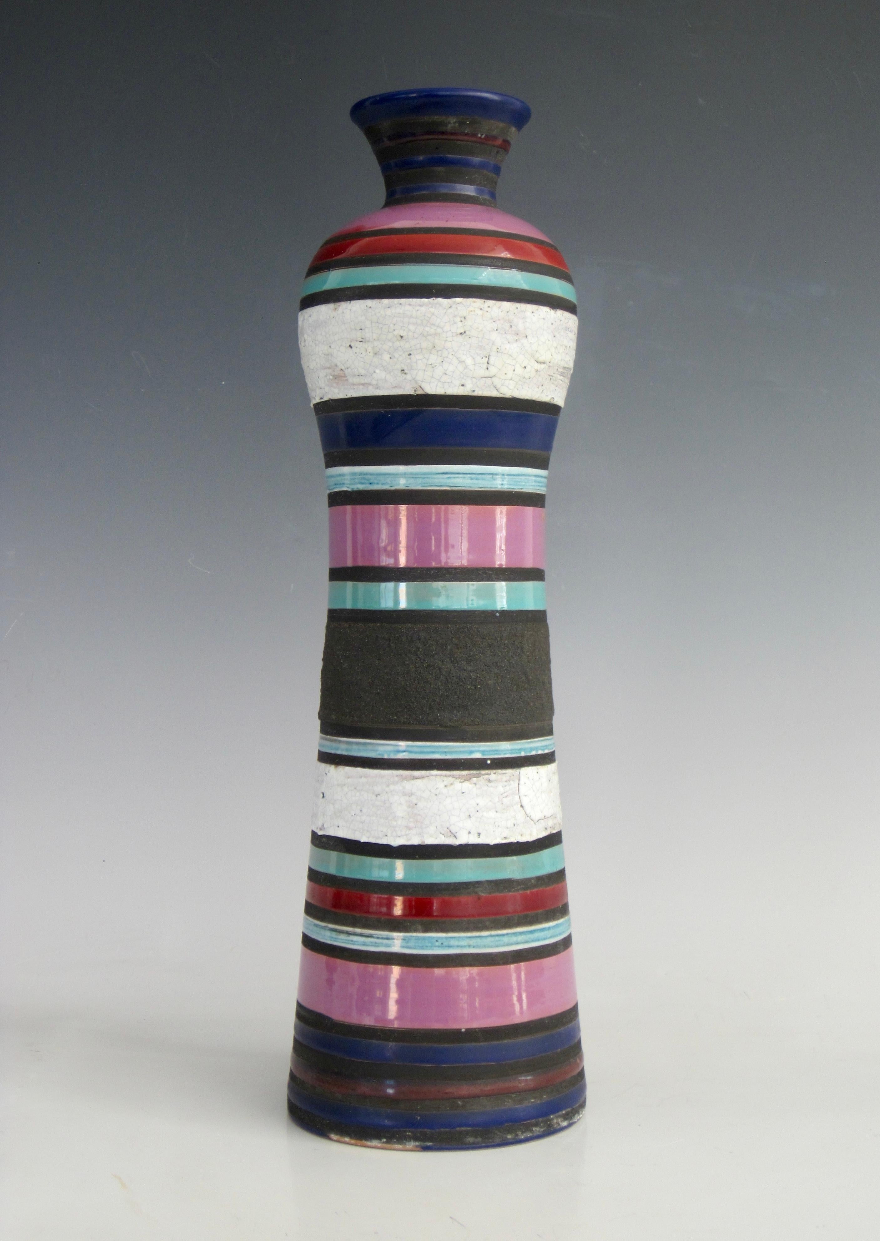 Aldo Londi for Bitossi Cambogia Striped Vase, 1950's In Good Condition For Sale In Ferndale, MI