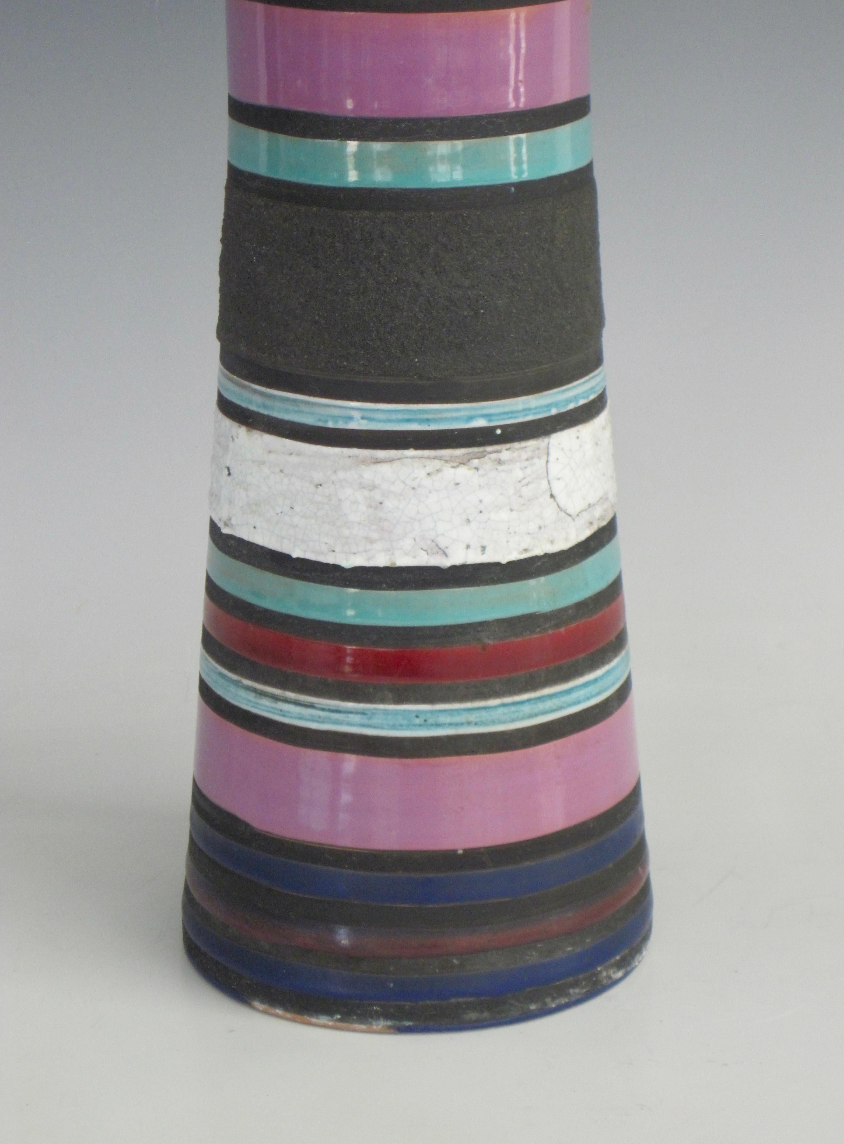 Ceramic Aldo Londi for Bitossi Cambogia Striped Vase, 1950's For Sale