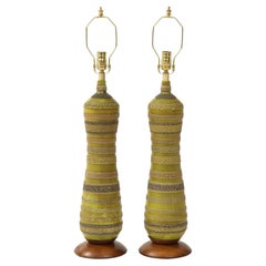 Aldo Londi for Bitossi Ceramic and Walnut Table Lamps