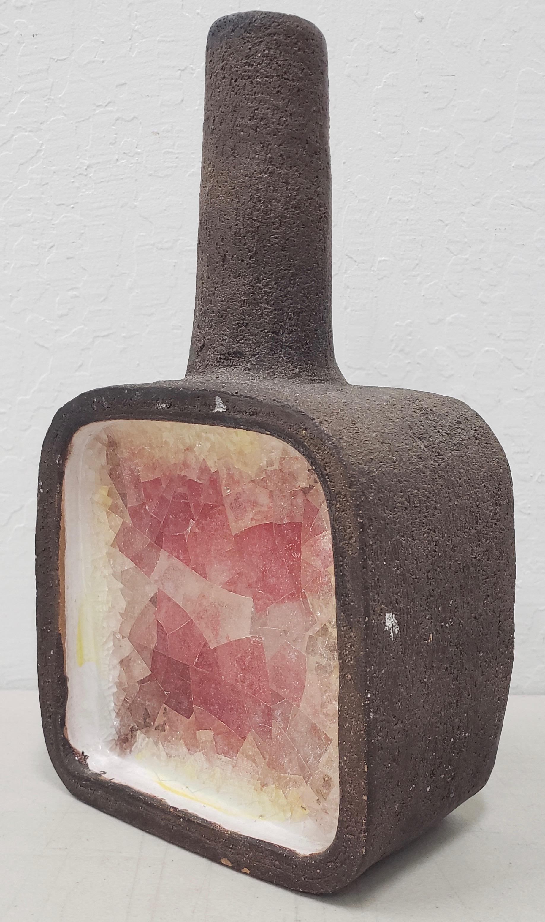 Mid-Century Modern Aldo Londi for Bitossi Ceramic and Fused Glass Pottery Vase, circa 1950s For Sale