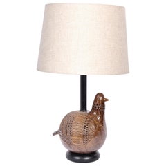 Vintage Aldo Londi for Bitossi Incised "Partridge" Ceramic Table Lamp, 1960s