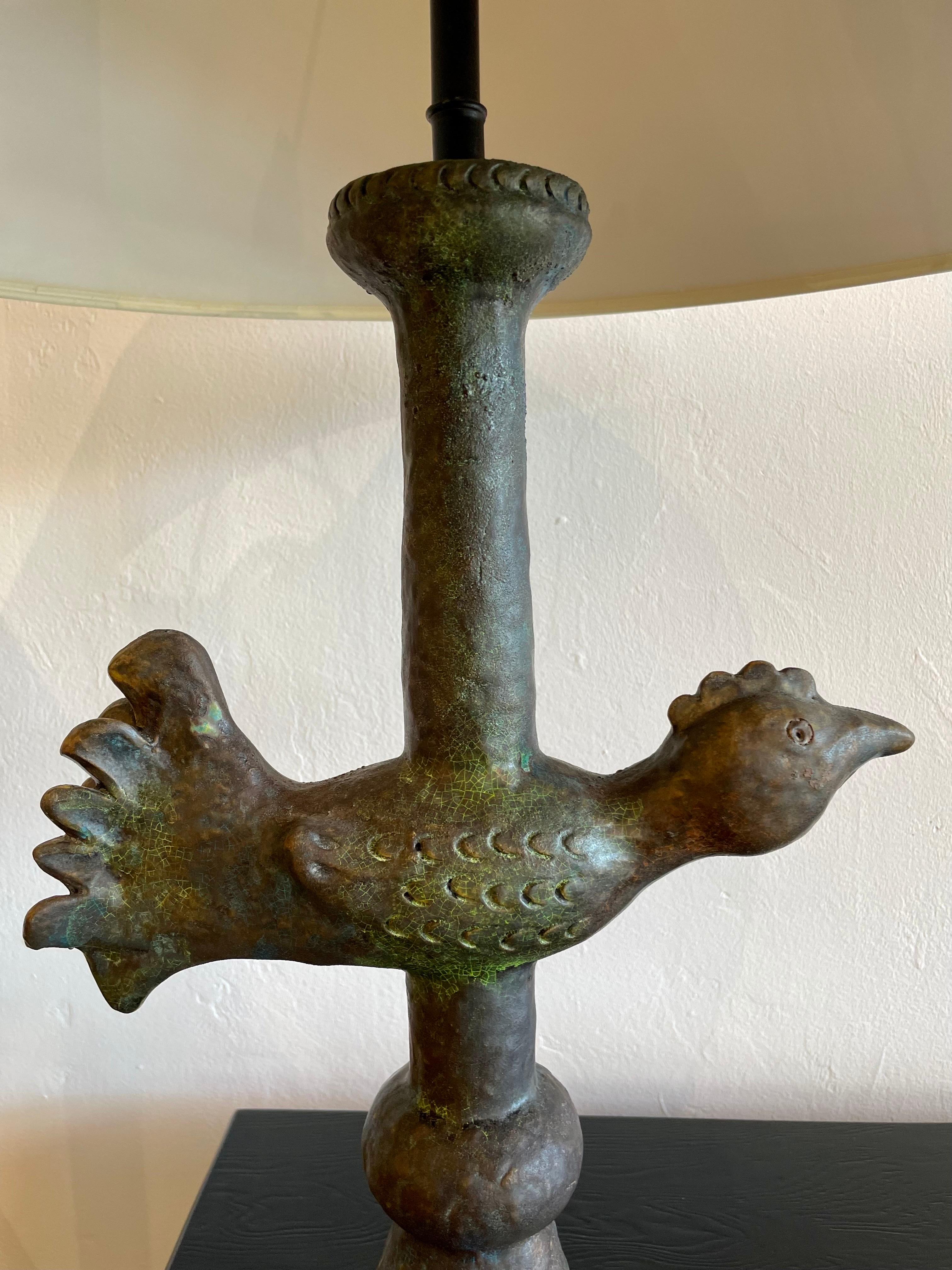 Mid-Century Modern Aldo Londi for Bitossi Ceramic Rooster Lamp