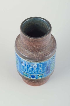 Aldo Londi for Bitossi. Ceramic vase with brown and "Rimini Blu" glaze. 1970s
