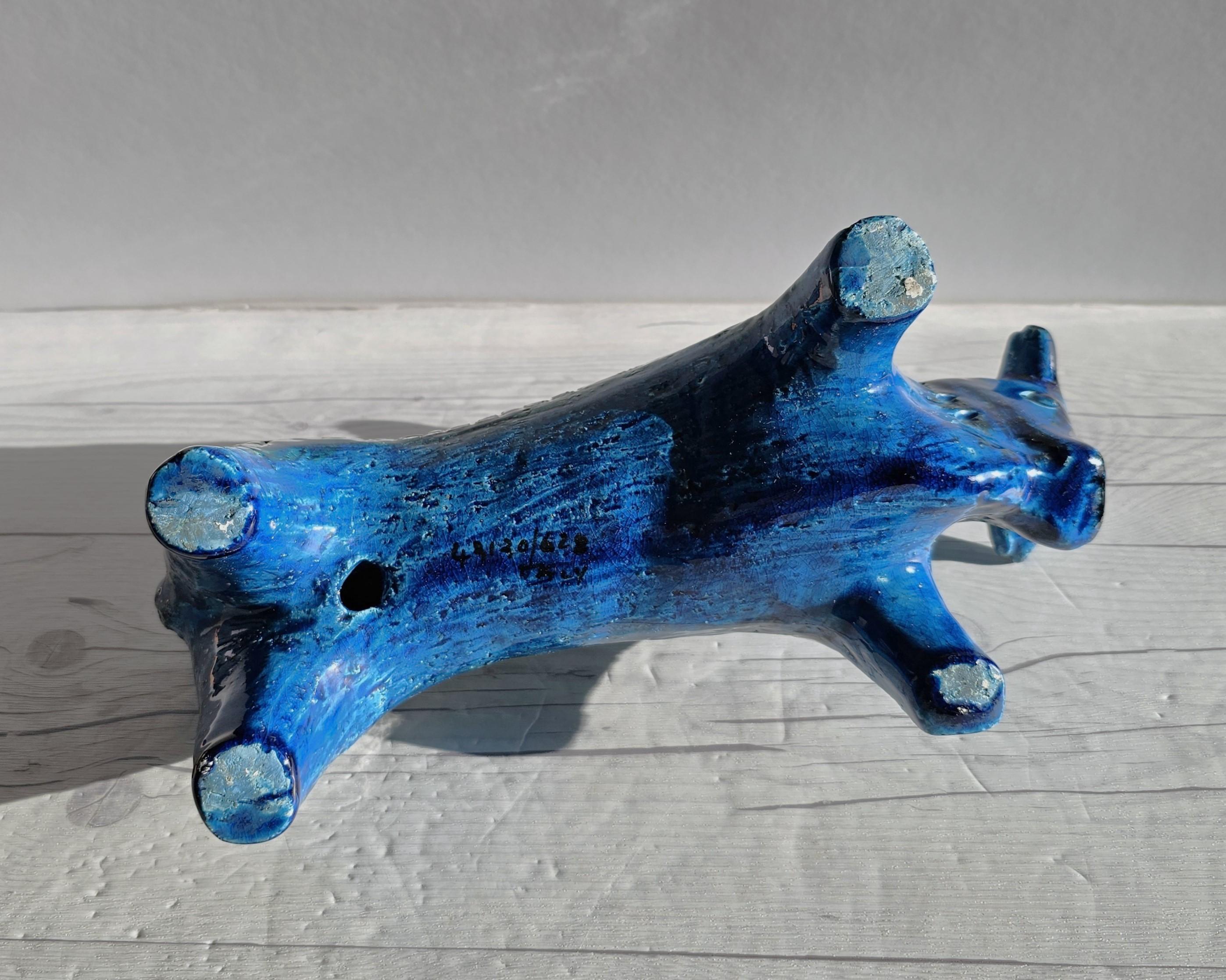 Aldo Londi for Bitossi Ceramiche Rimini Blu Series, Modernist Bull Sculpture For Sale 3