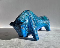 Aldo Londi for Bitossi Ceramiche Rimini Blu Series, Modernist Bull Sculpture