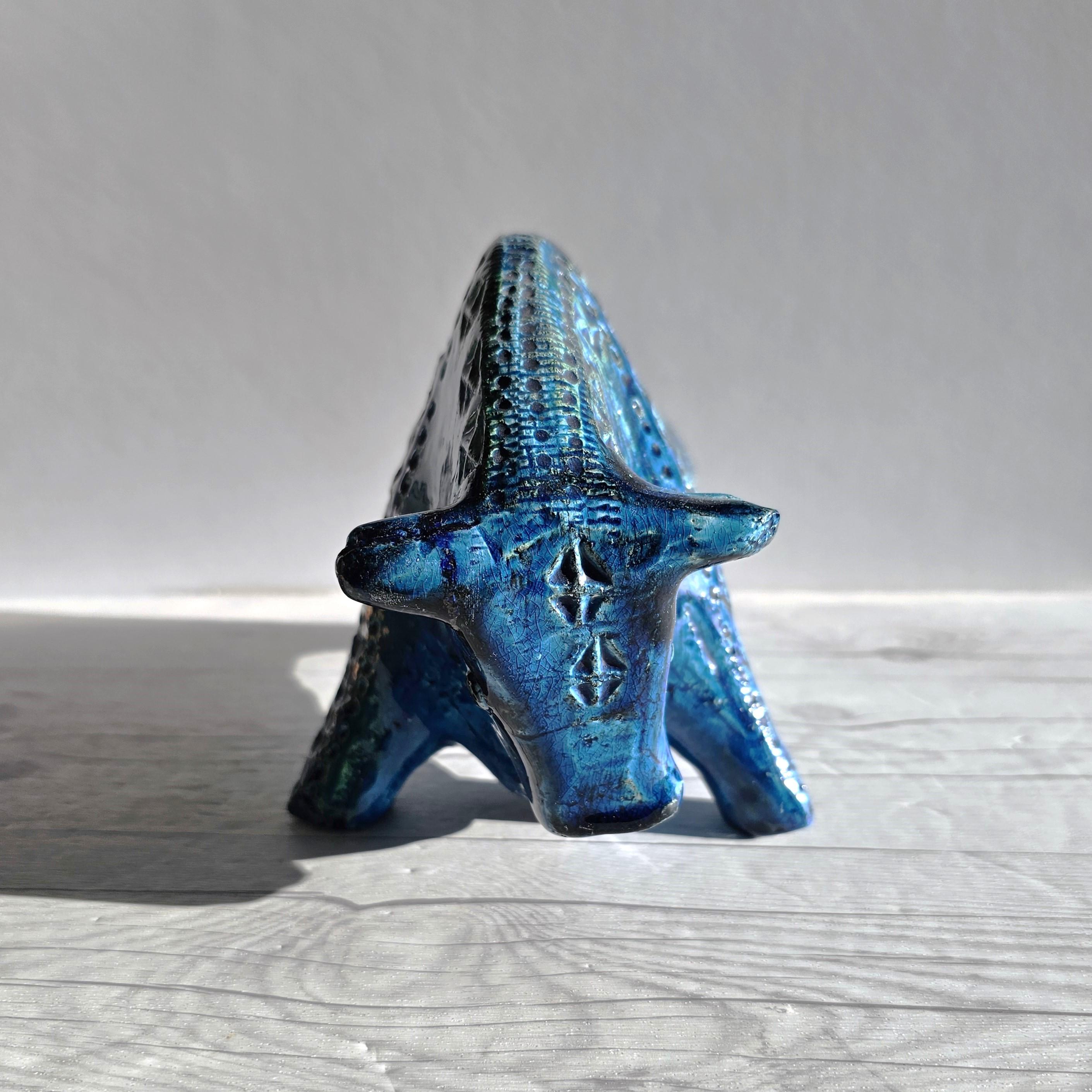 20th Century Aldo Londi for Bitossi Ceramiche Rimini Blu Series, Modernist Bull Sculpture For Sale