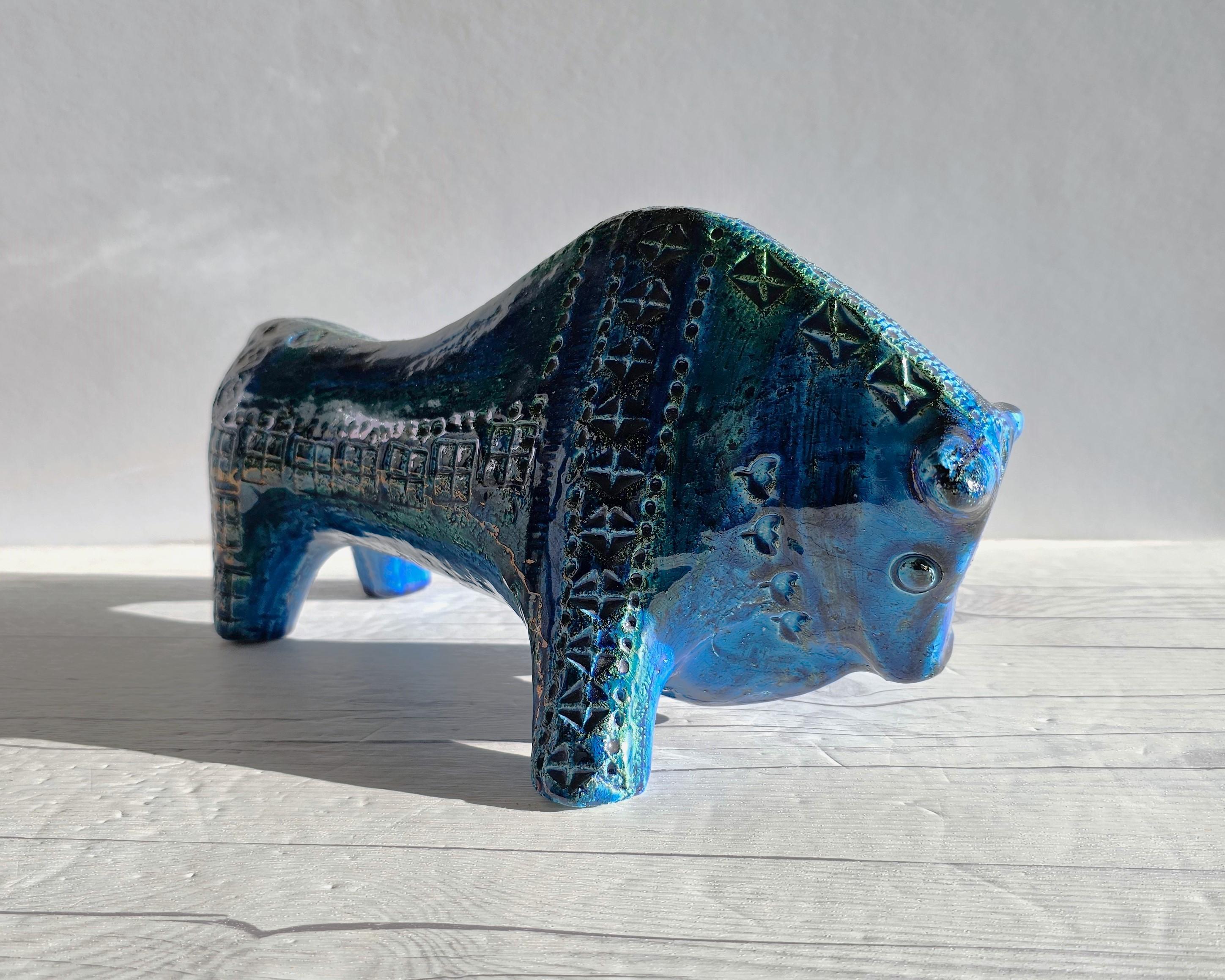Aldo Londi for Bitossi Ceramiche Rimini Blu Series, Modernist Bull Sculpture For Sale 1