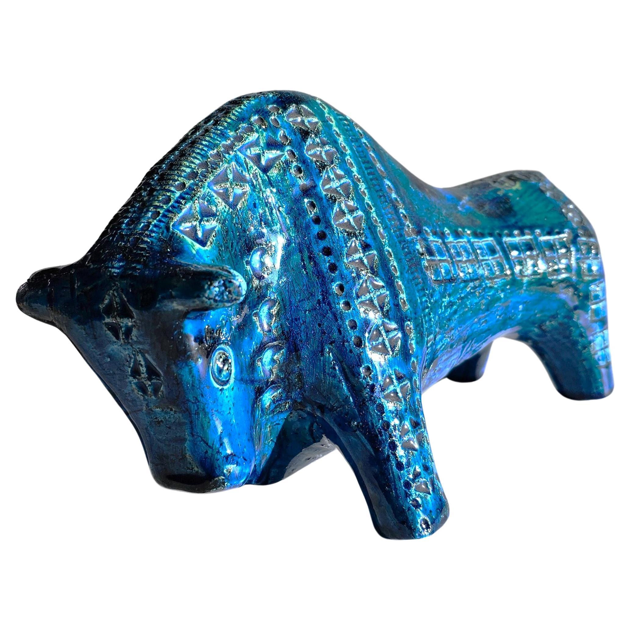 Aldo Londi for Bitossi Ceramiche Rimini Blu Series, Modernist Bull Sculpture