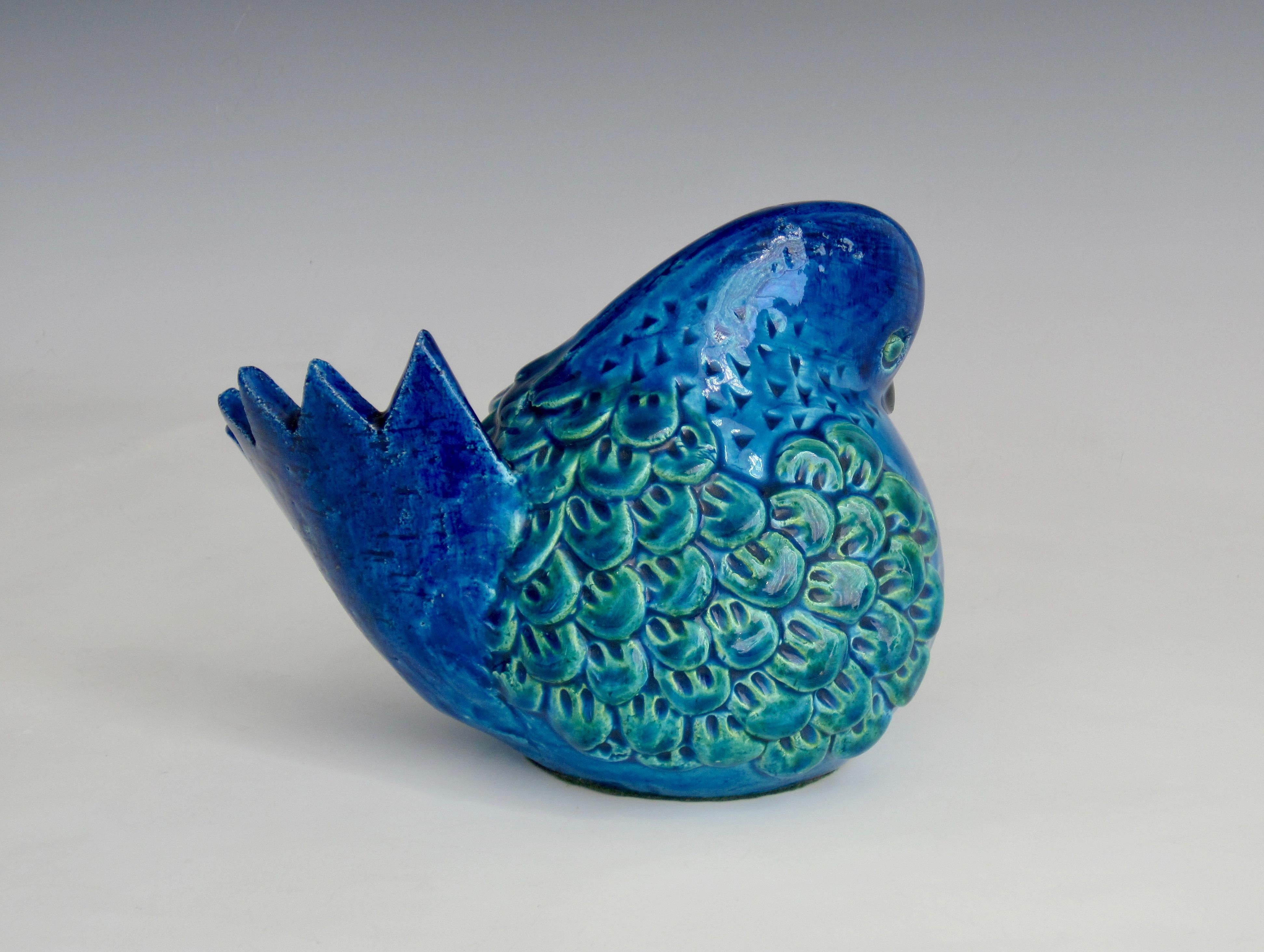 Hand-Crafted Aldo Londi for Bitossi Ceramiche Rimini Blue Bird Sculpture