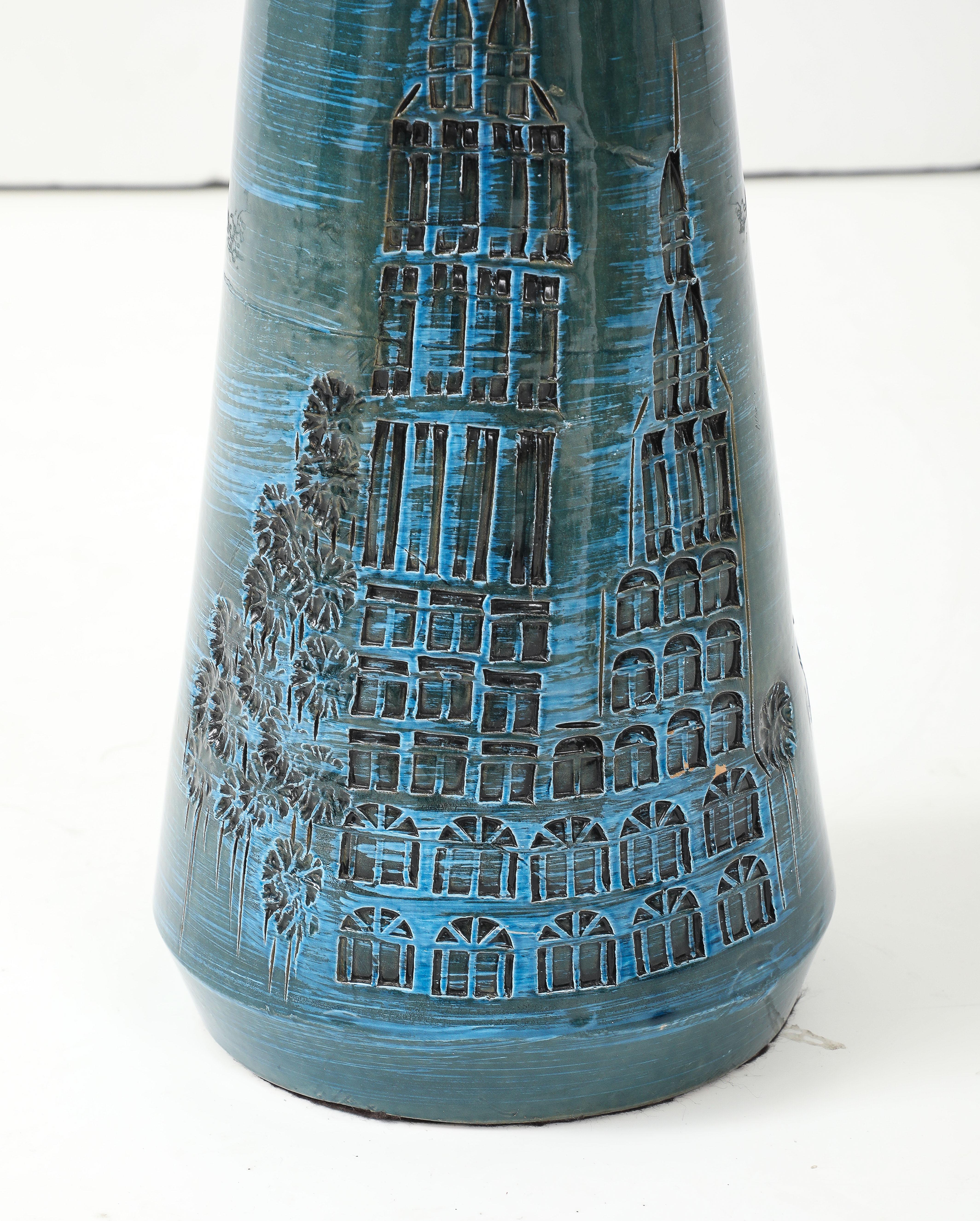 Brass Aldo Londi For Bitossi Cityscape Table Lamp For Sale